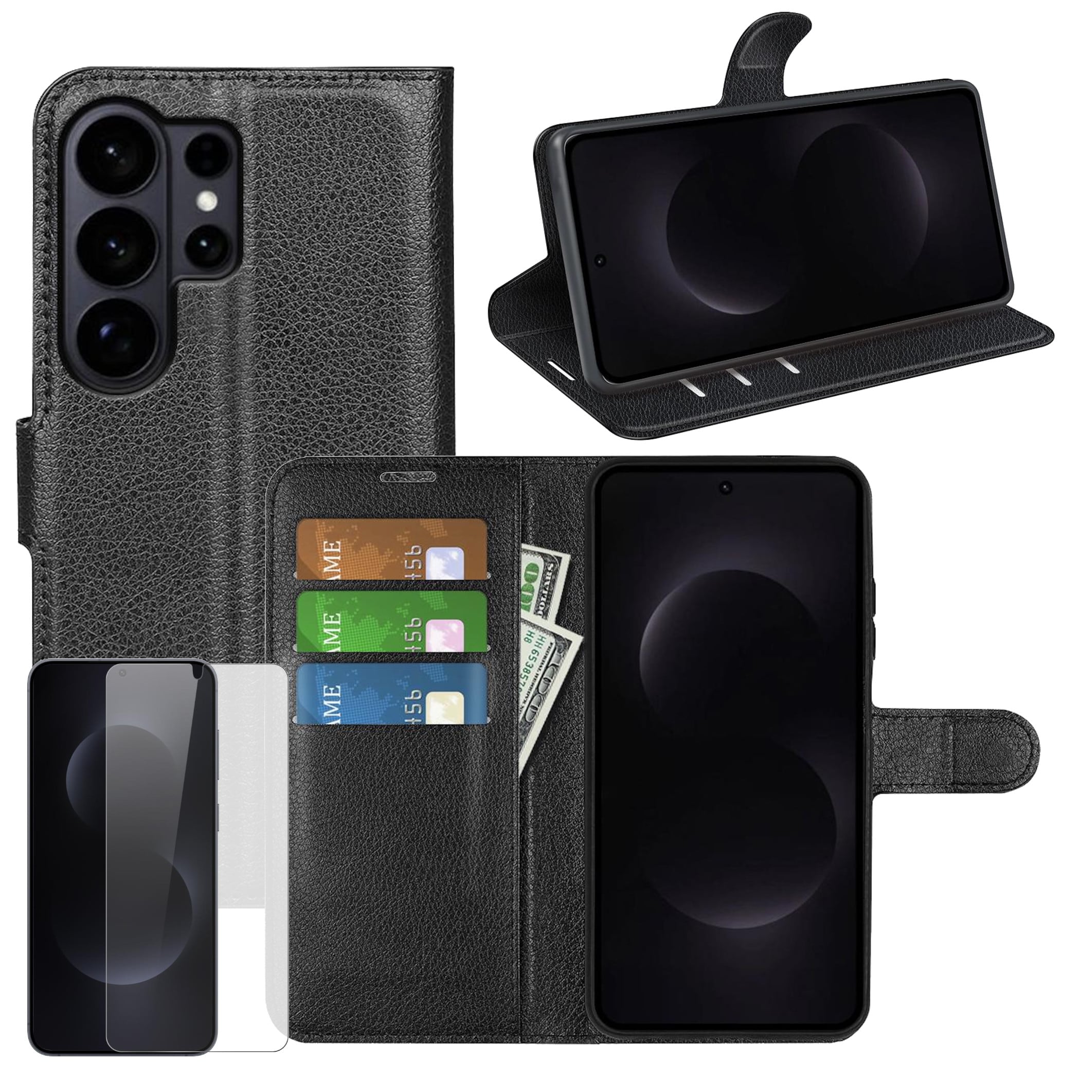 F&uuml;r Samsung Galaxy S26 Ultra Kunstleder Schutz H&uuml;lle Schwarz + 9H Glas - Bild 1