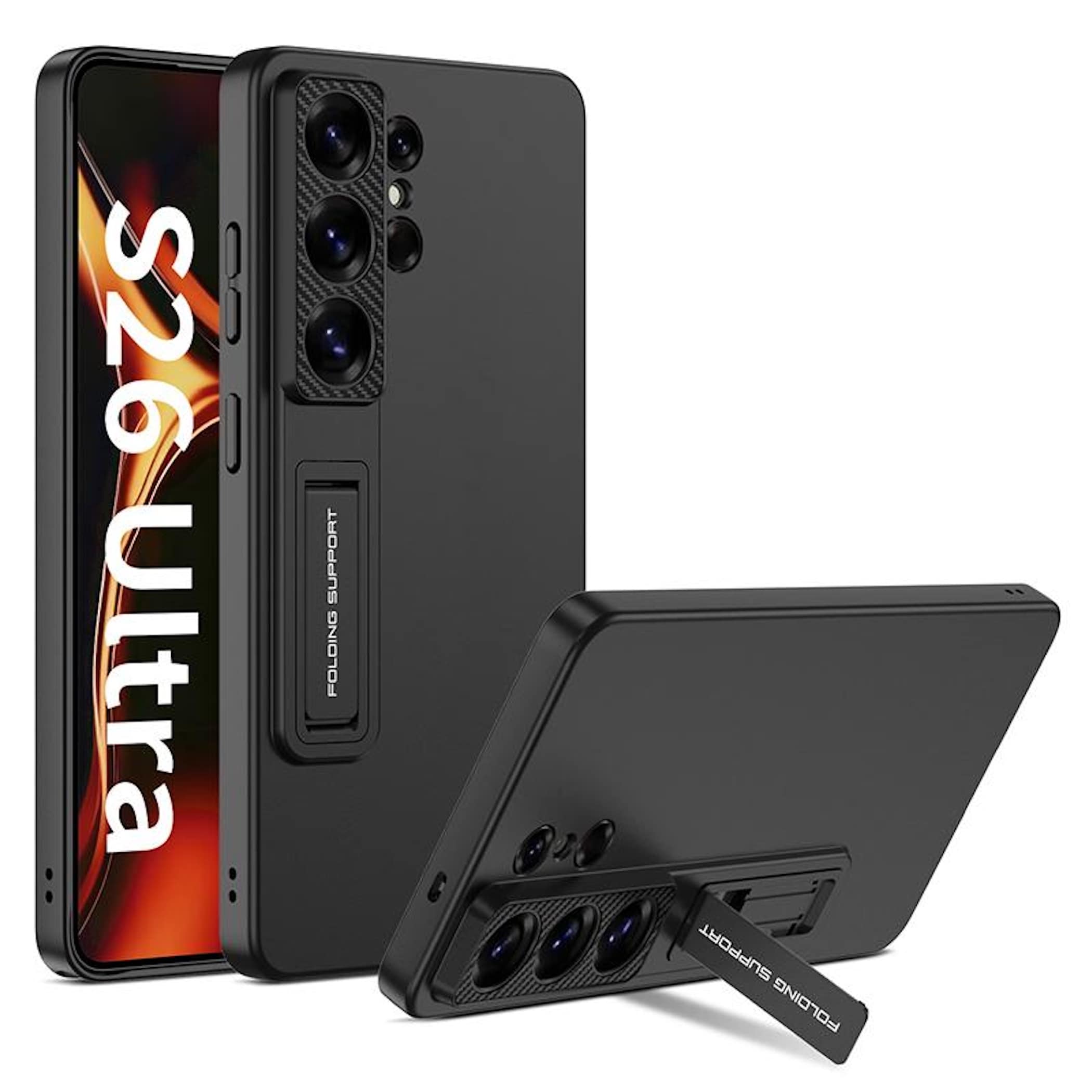 F&uuml;r Samsung Galaxy S26 Ultra 5G St&auml;nder Schutz Handy H&uuml;lle Schwarz - Bild 1