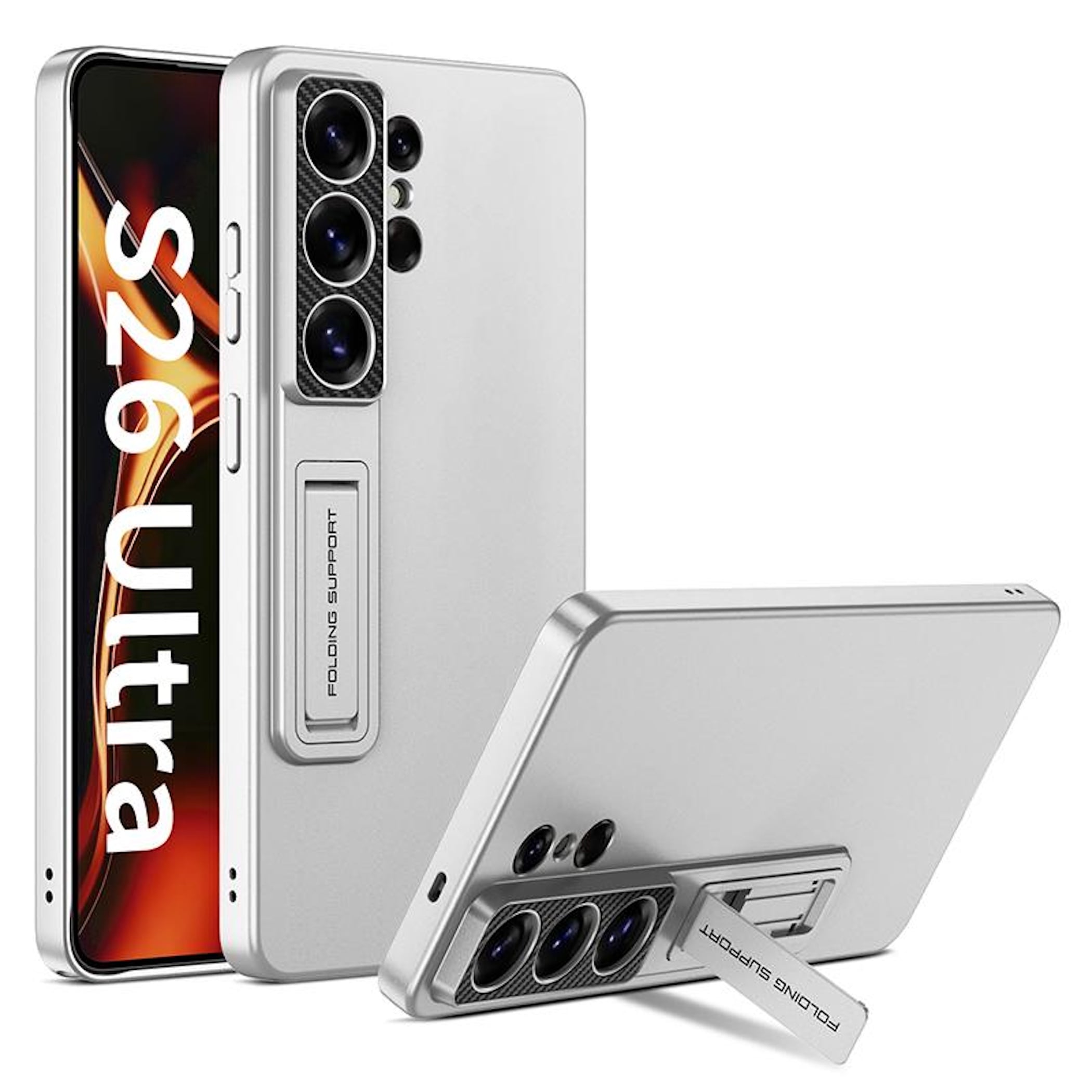 F&uuml;r Samsung Galaxy S26 Ultra 5G St&auml;nder Schutz Handy H&uuml;lle Silber - Bild 1