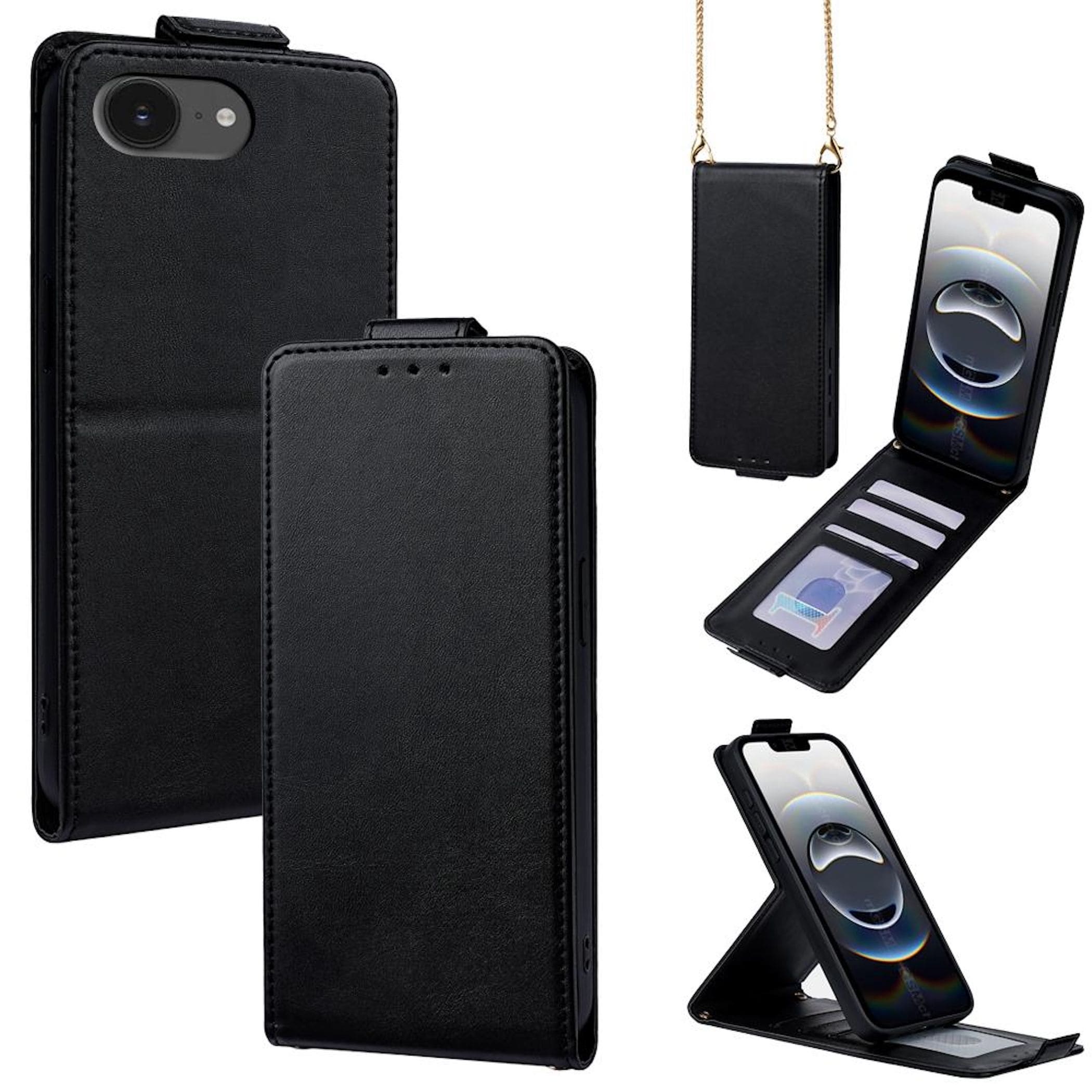 Flipcase f&uuml;r Apple iPhone 17e / 16e Crossbody Kette Kunstleder Schwarz - Bild 1