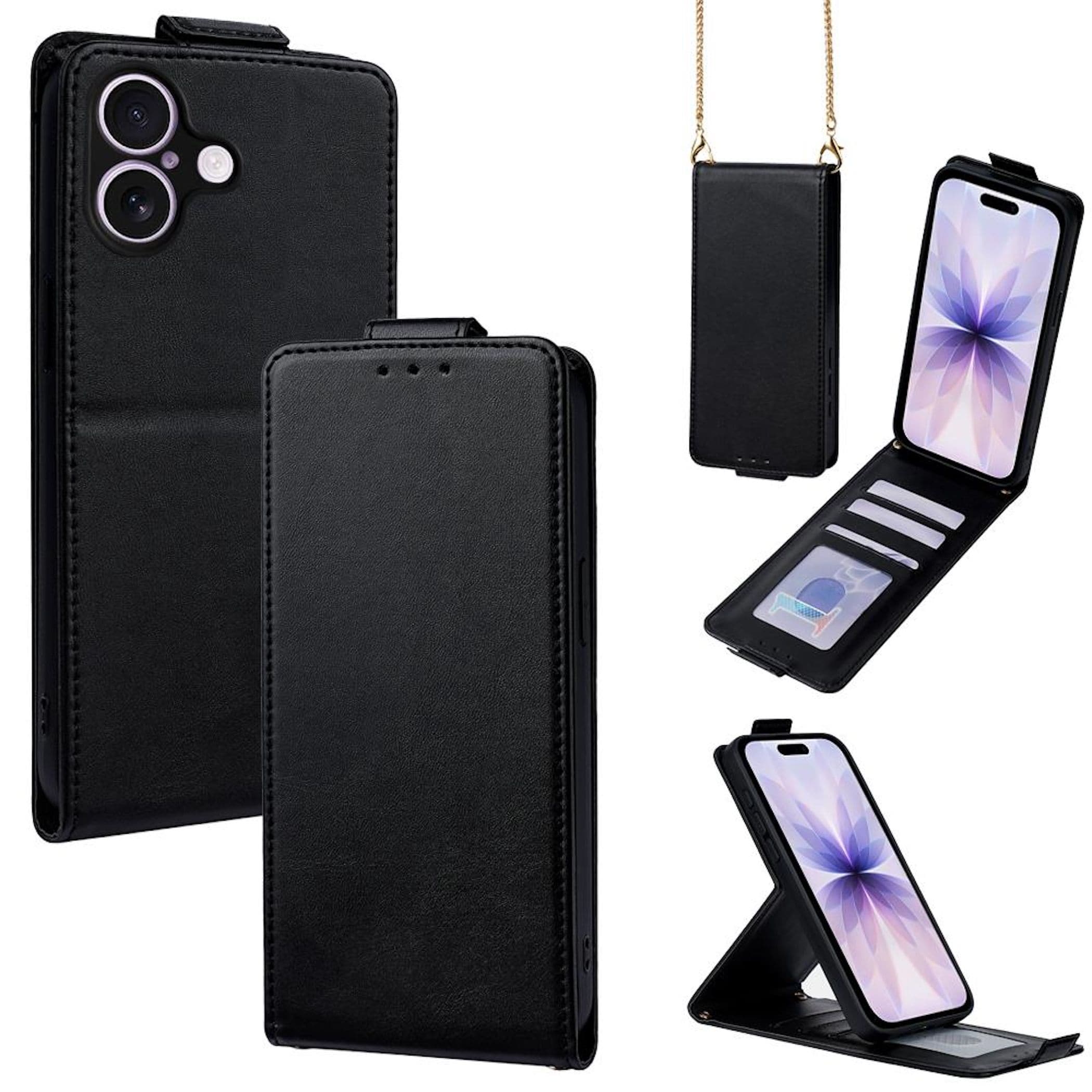 Flipcase f&uuml;r Apple iPhone 17 Crossbody Kette mit Kartenfach Schwarz - Bild 1