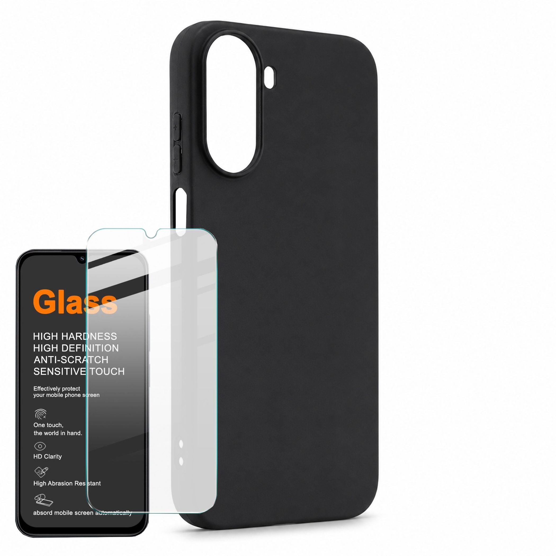 + Schutzglas f&uuml;r Xiaomi Redmi A7 Pro Set Cover + 9H Hartglas Schwarz - Bild 1
