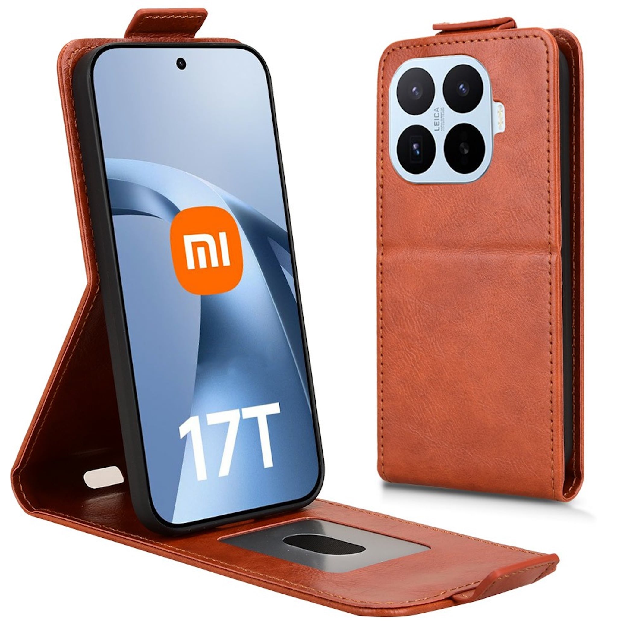 Flipcase Kunstleder F&uuml;r Xiaomi 17T Klapph&uuml;lle mit Kartenfach Braun - Bild 1