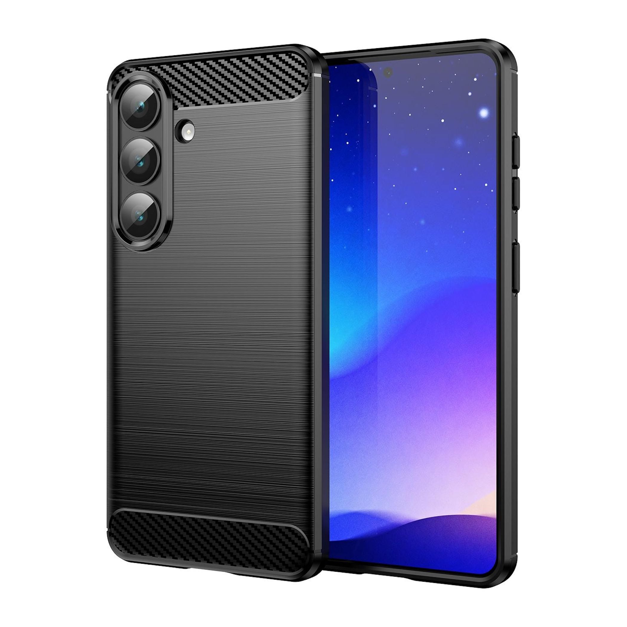 Handy H&uuml;lle f&uuml;r Samsung Galaxy S26 Plus Carbon Design Schutz Sto&szlig;fest Schwarz - Bild 1