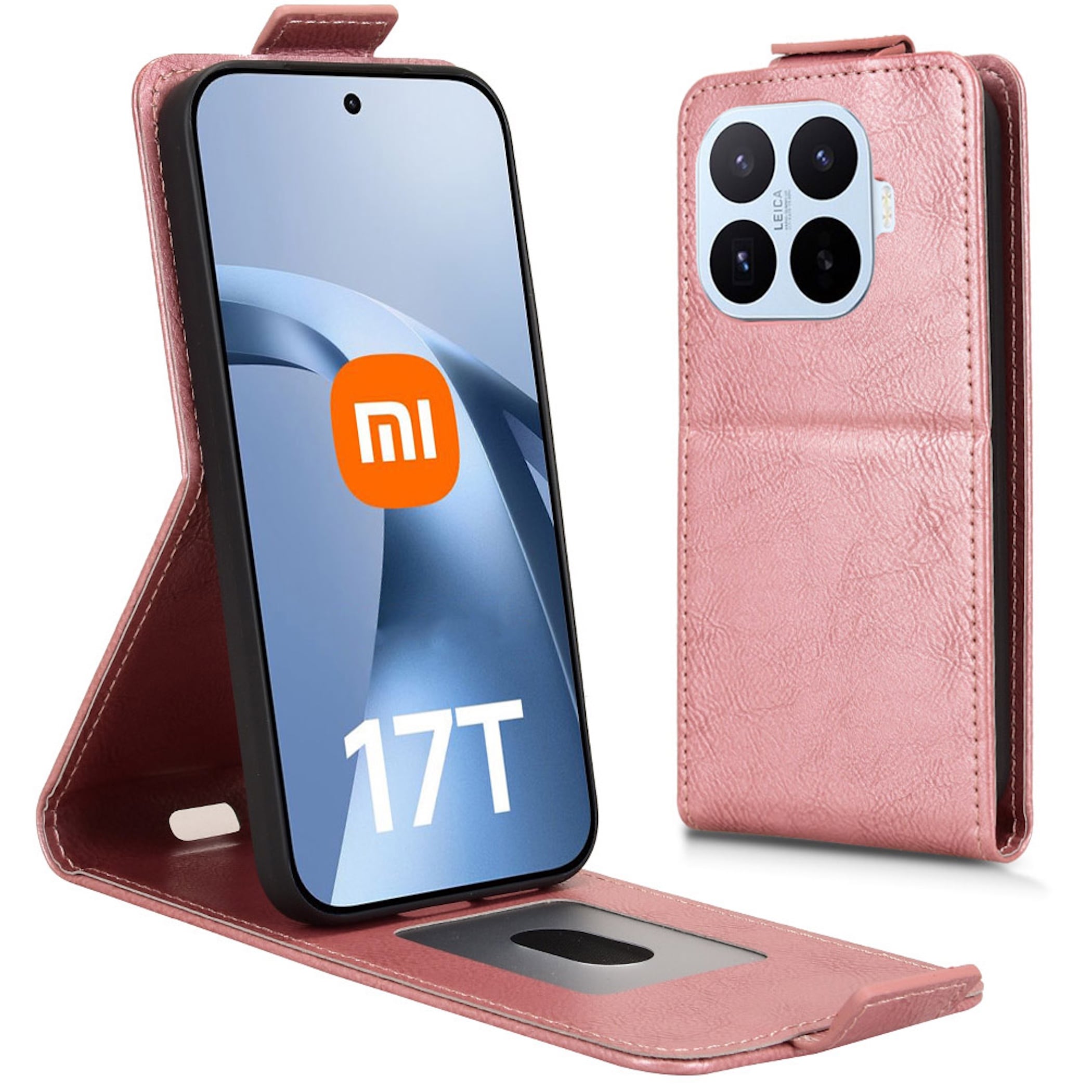 Handy H&uuml;lle Klapph&uuml;lle Kunstleder Xiaomi 17T Pro Flipcase mit Kartenfach Pink - Bild 1