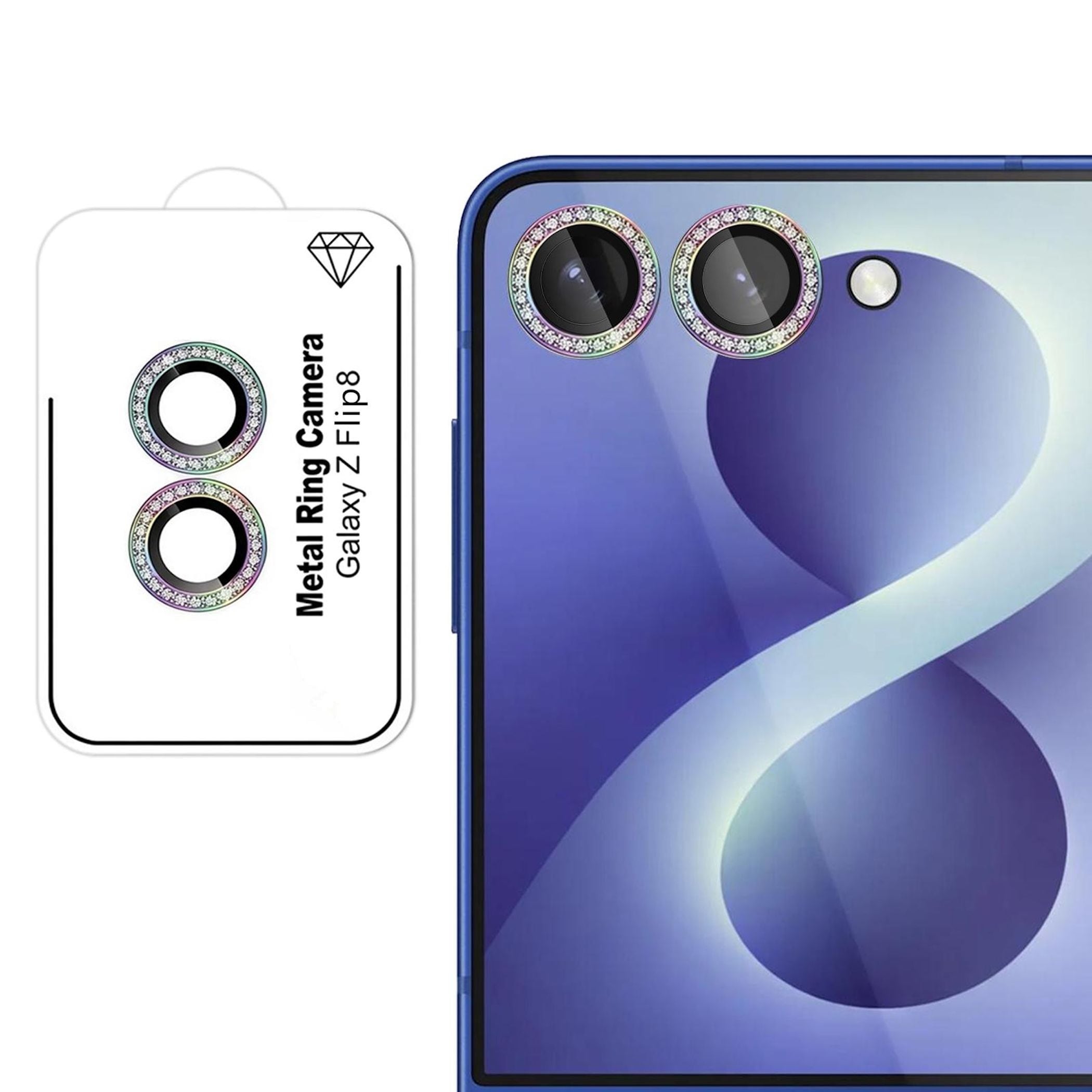 Kamera Schutzglas Linsenglas f&uuml;r Samsung Galaxy Z Flip8 5G 9H Glitzer Bunt - Bild 1