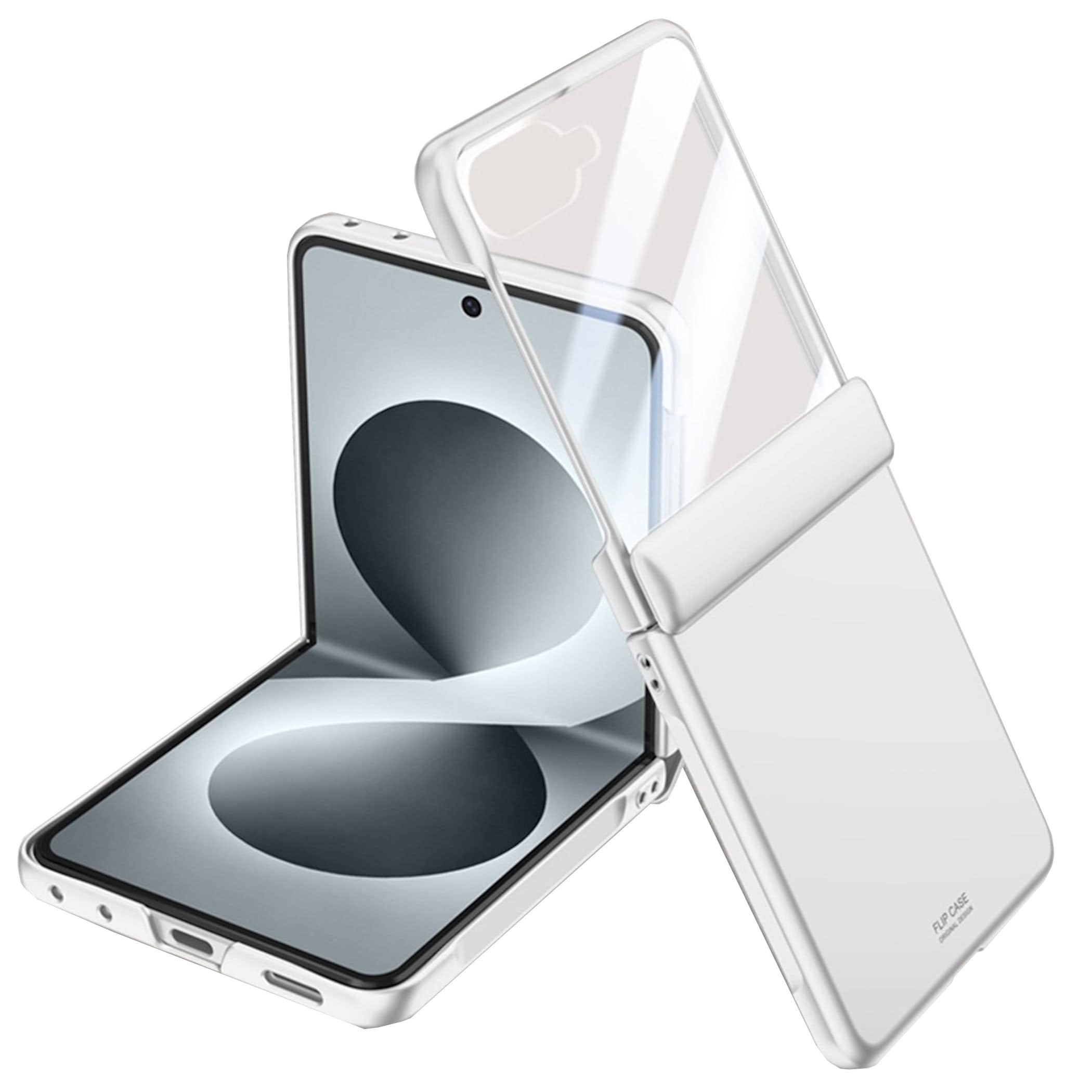 Handy H&uuml;lle + 9H Schutzglas f&uuml;r Samsung Galaxy Z Flip8 Scharnier Schutz Silber - Bild 1