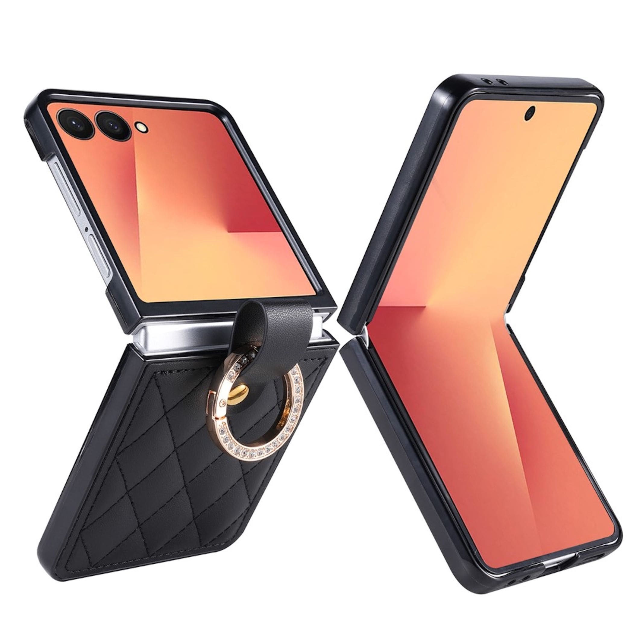 Handy H&uuml;lle Ringhalter f&uuml;r Samsung Galaxy Z Flip8 Kunstleder Strassverzierung - Bild 1