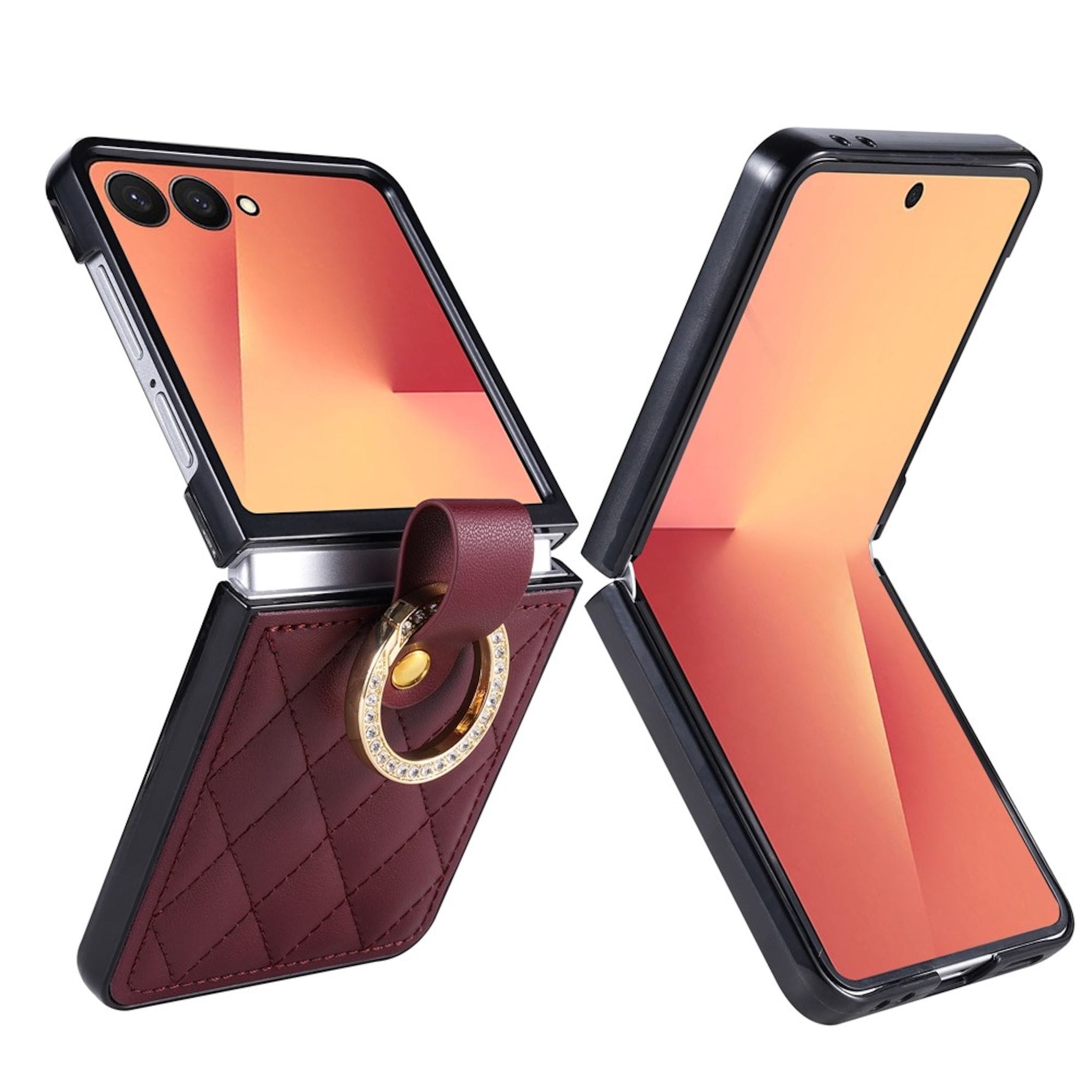 Handy H&uuml;lle Ringhalter f&uuml;r Samsung Galaxy Z Flip8 Kunstleder Strassverzierung - Bild 1