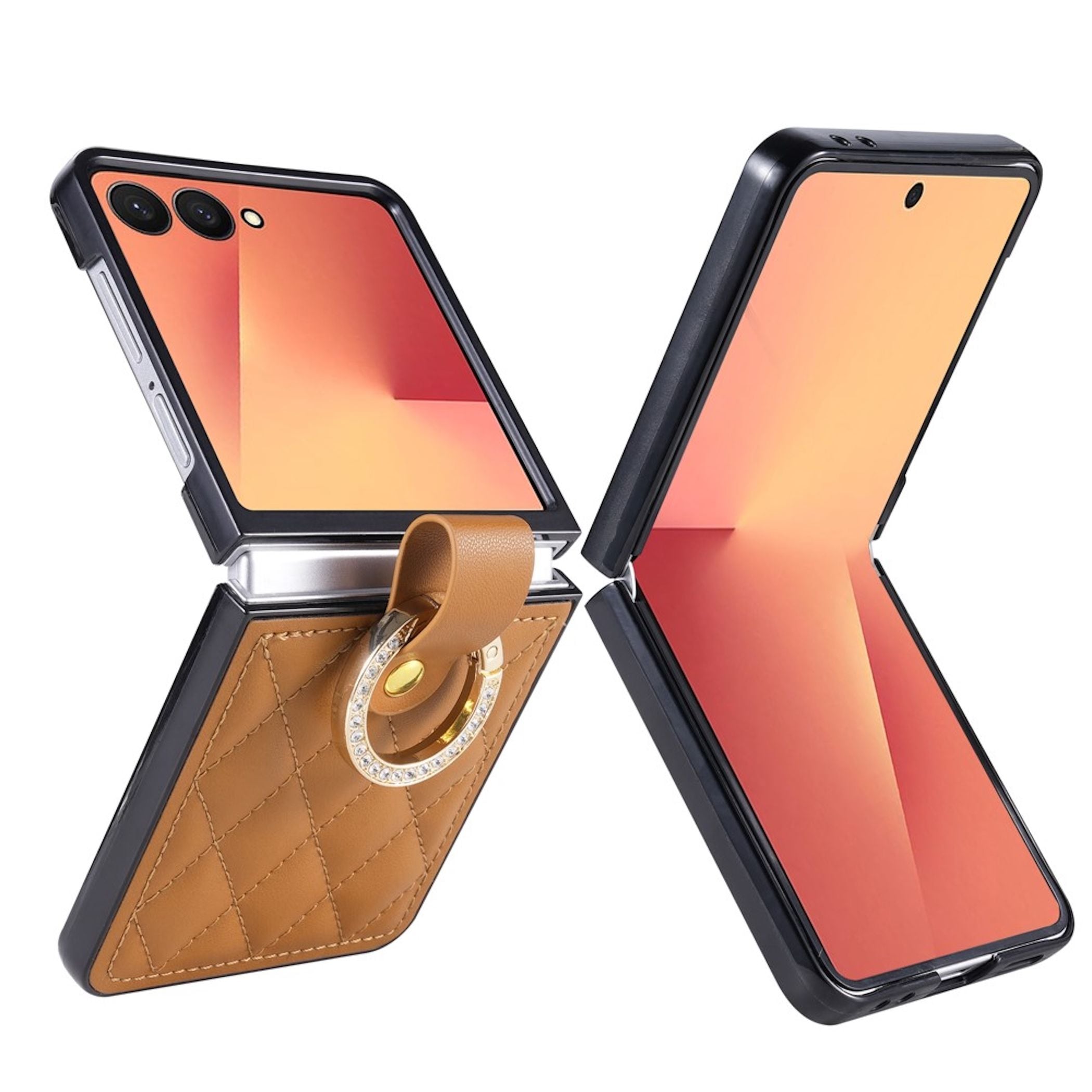 Handy H&uuml;lle Ringhalter f&uuml;r Samsung Galaxy Z Flip8 Kunstleder Strassverzierung - Bild 1