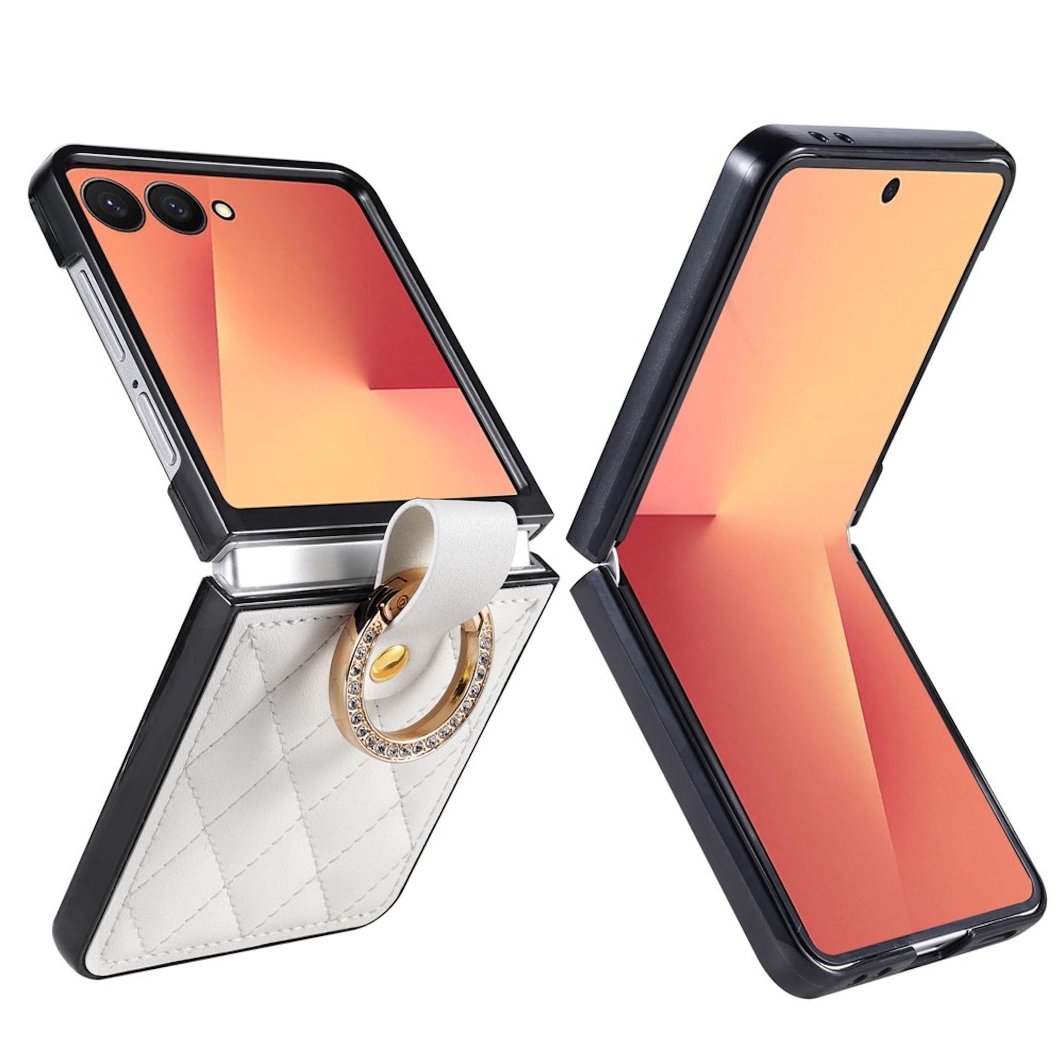 Handy H&uuml;lle Ringhalter f&uuml;r Samsung Galaxy Z Flip8 Kunstleder Strassverzierung - Bild 1