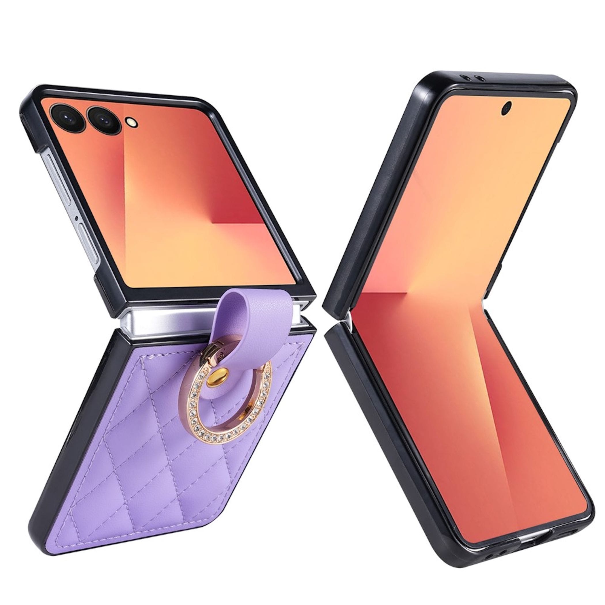 Handy H&uuml;lle Ringhalter f&uuml;r Samsung Galaxy Z Flip8 Kunstleder Strassverzierung - Bild 1