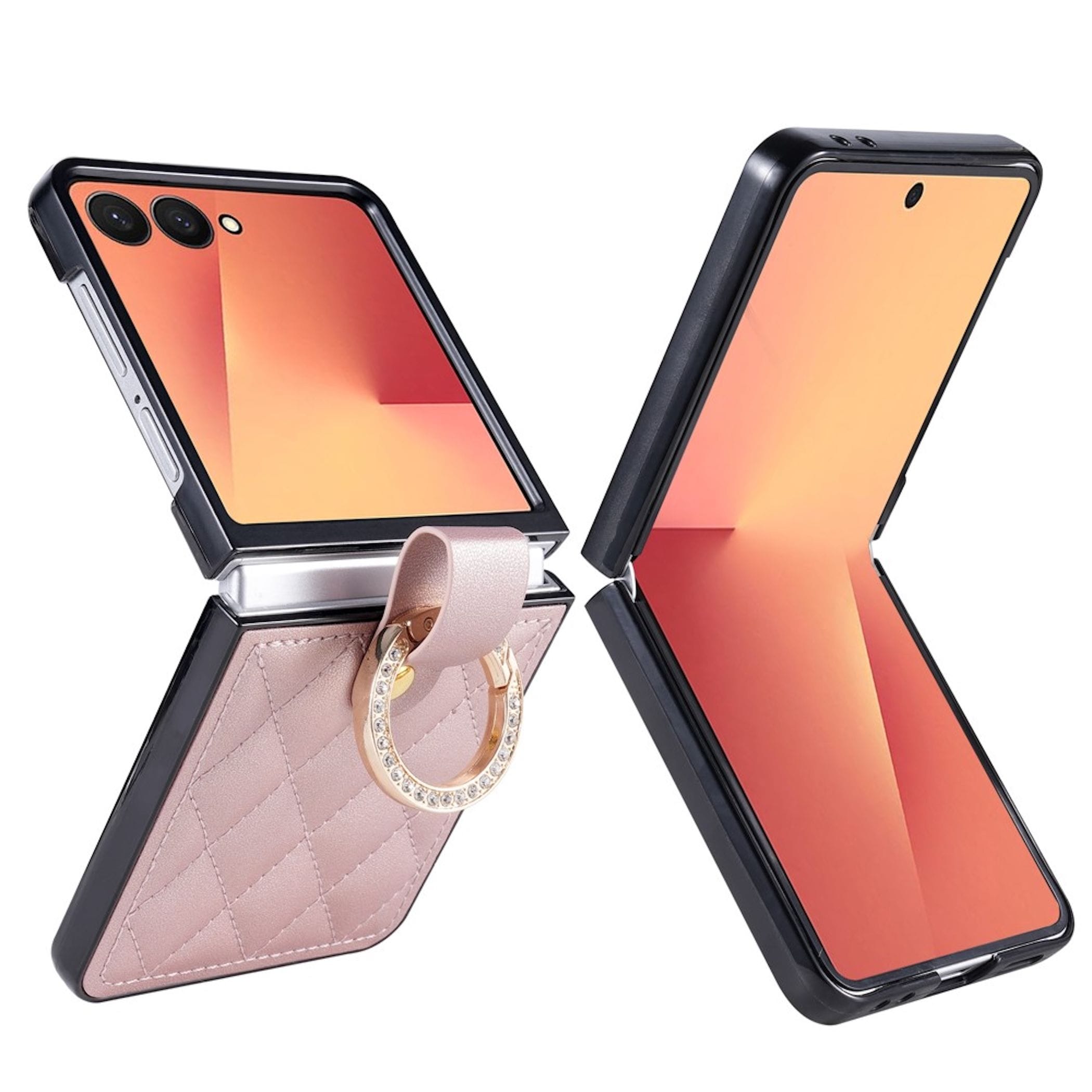 Handy H&uuml;lle Ringhalter f&uuml;r Samsung Galaxy Z Flip8 Kunstleder Strassverzierung - Bild 1