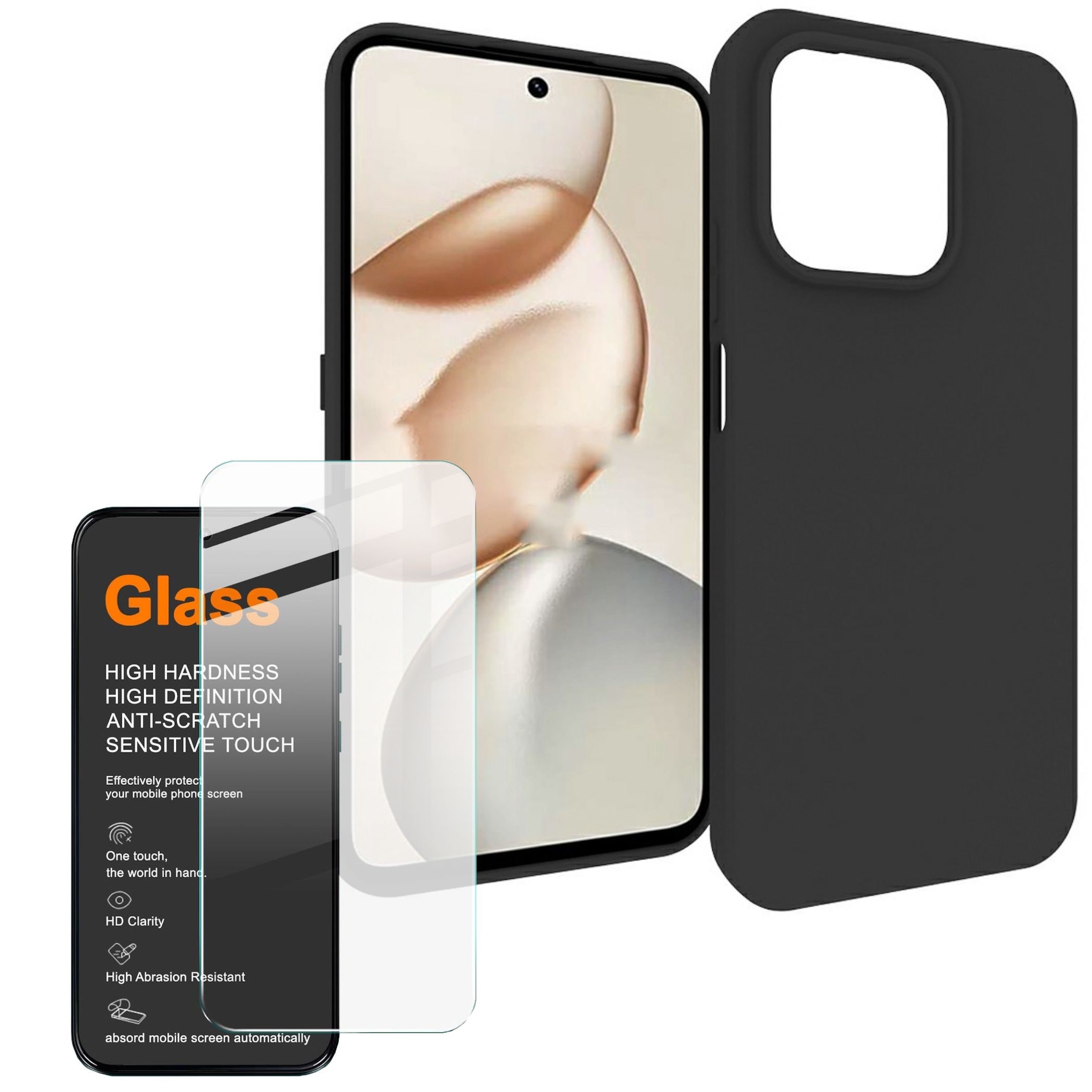 Handyh&uuml;lle + 9H Schutzglas f&uuml;r Honor 600 Smart 5G TPU Set 2 in 1 Bundle Schwarz - Bild 1