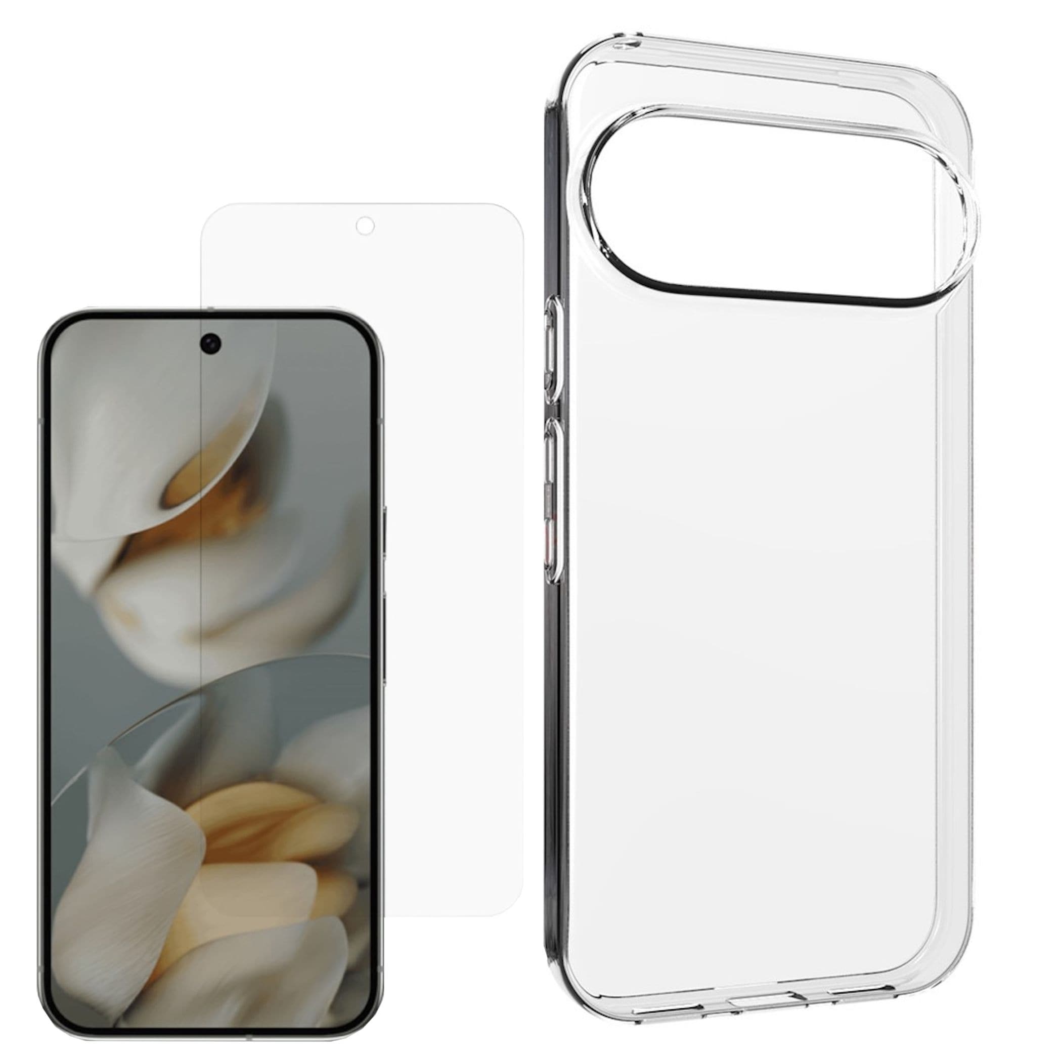 Handyh&uuml;lle + 9H Schutzglas f&uuml;r Google Pixel 11 Pro XL TPU Set 2 in 1 Transparent - Bild 1