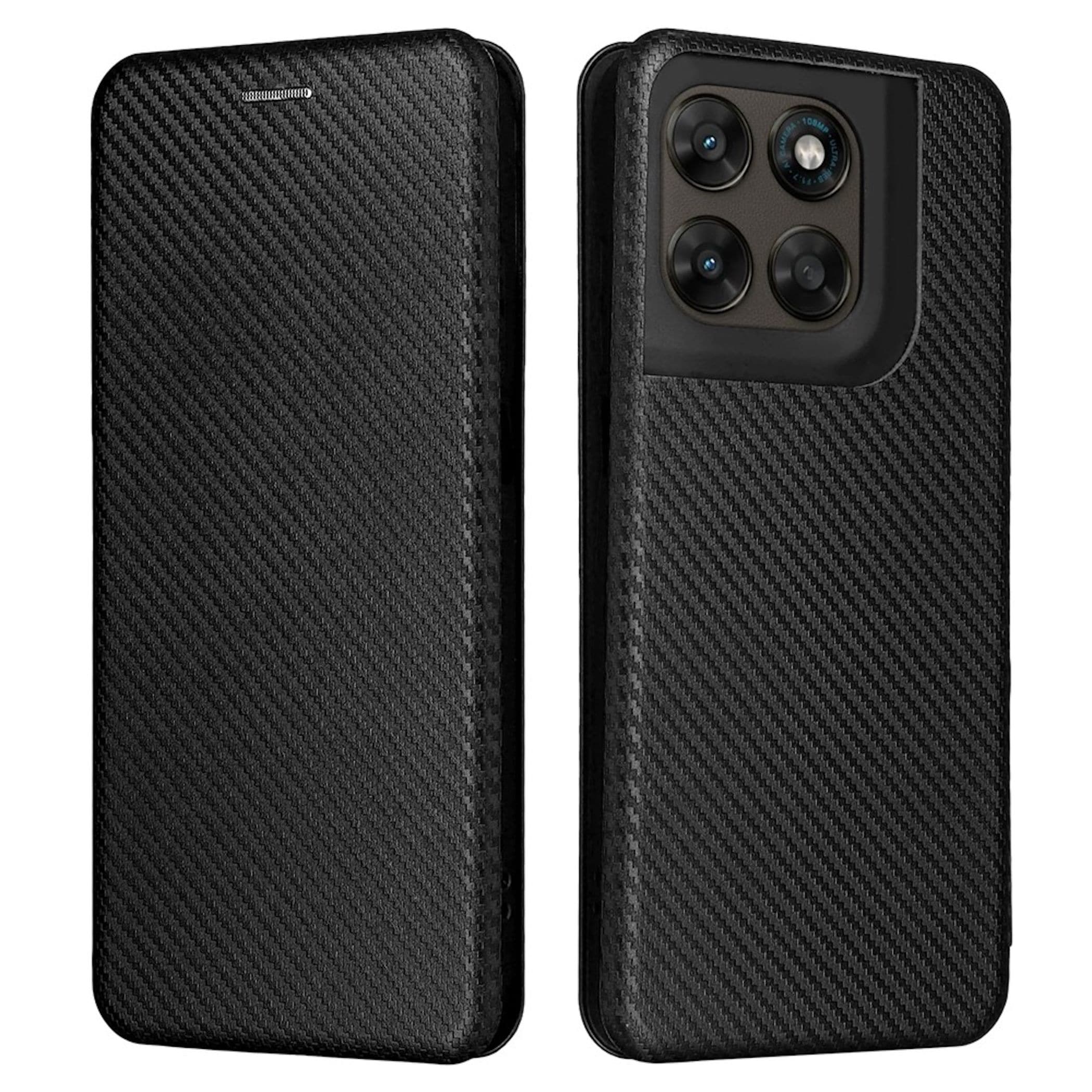 Handyh&uuml;lle Kunstleder f&uuml;r Motorola Moto G87 / G77 / G67 Carbon Schutz Schwarz - Bild 1