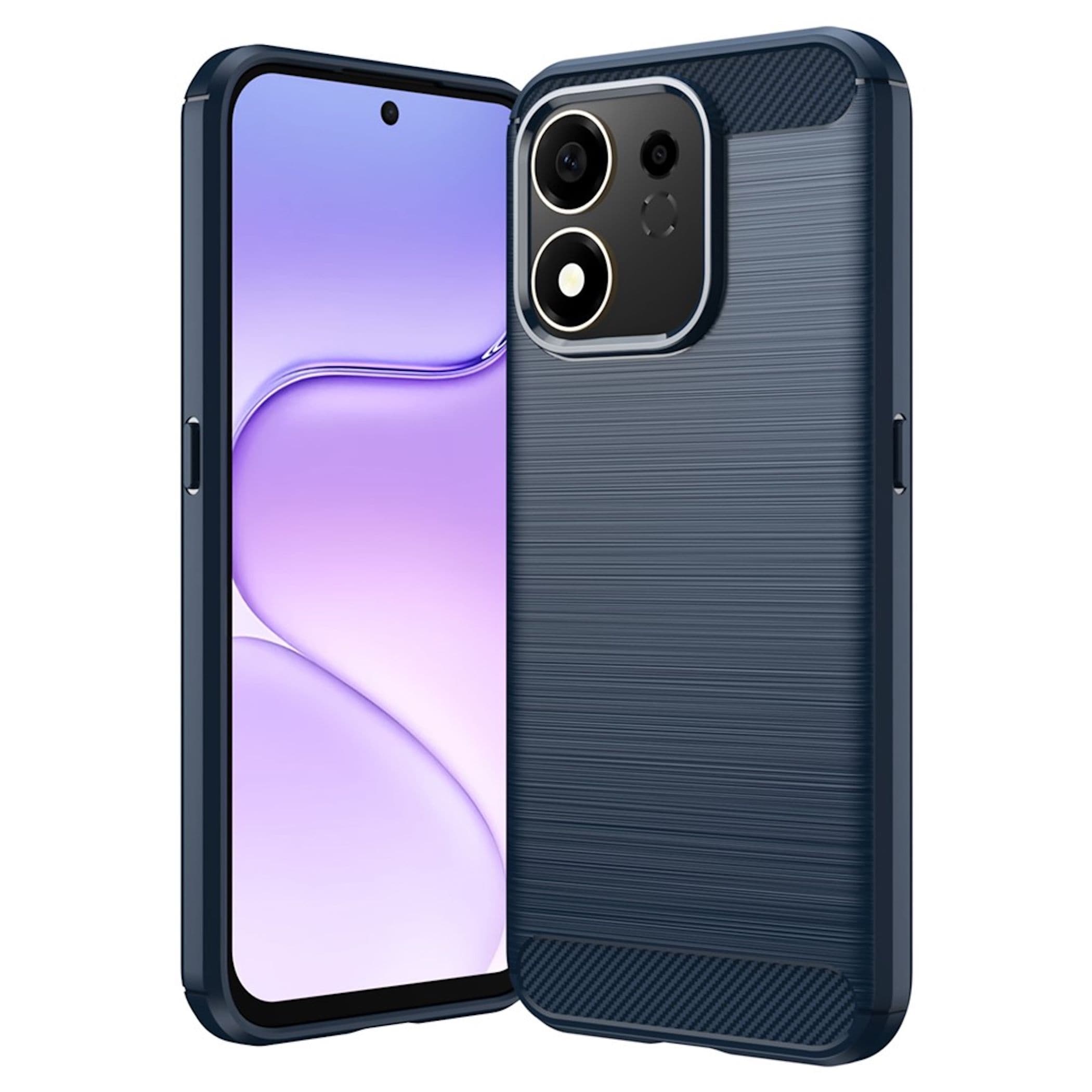 Handy H&uuml;lle f&uuml;r Honor 600 Smart 5G / X7e Plus 5G Carbon Design Sto&szlig;fest Blau - Bild 1