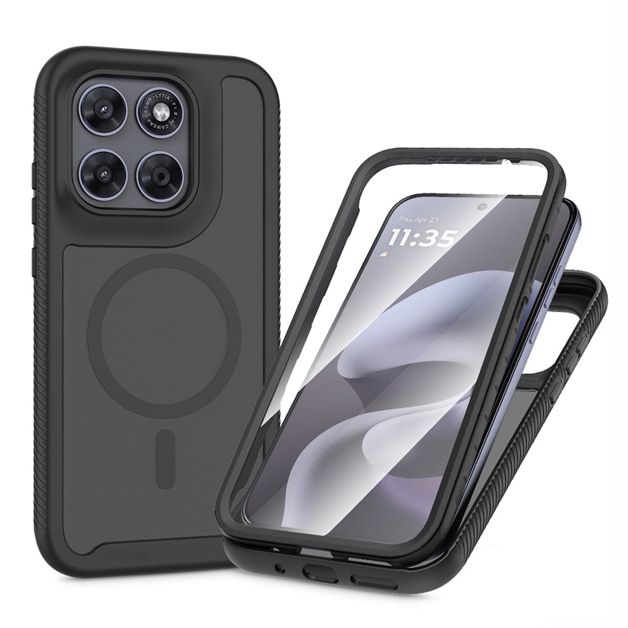 MagSafe Handyh&uuml;lle f&uuml;r Motorola Moto G77 5G / G67 5G Full Cover Bumper Schwarz - Bild 1
