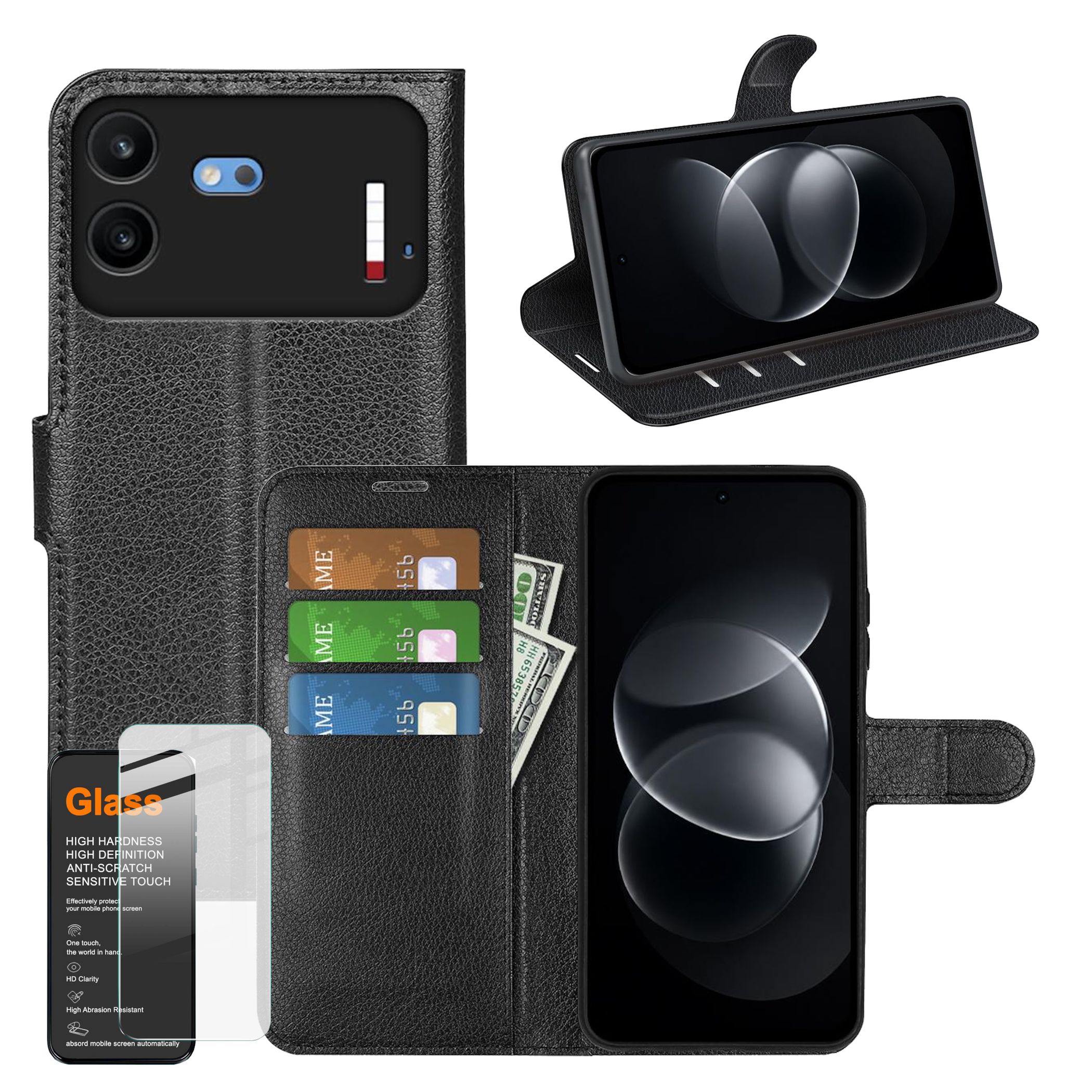 Handy H&uuml;lle + 9H Schutzglas f&uuml;r Nothing Phone 4b Klapph&uuml;lle Wallet Hartglas - Bild 1