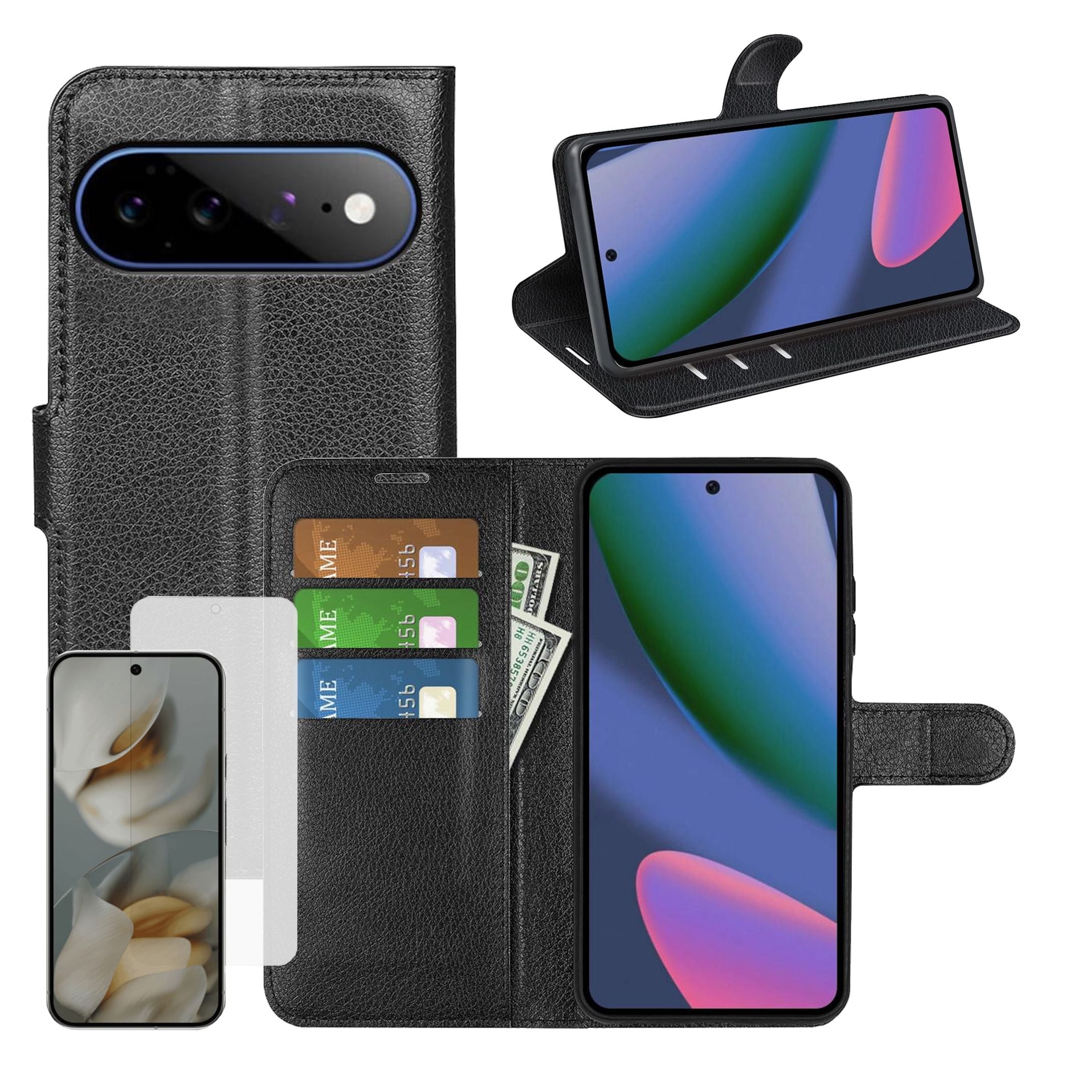 Handy H&uuml;lle + 9H Schutzglas f&uuml;r Google Pixel 11 Pro XL Klapph&uuml;lle Wallet Glas - Bild 1