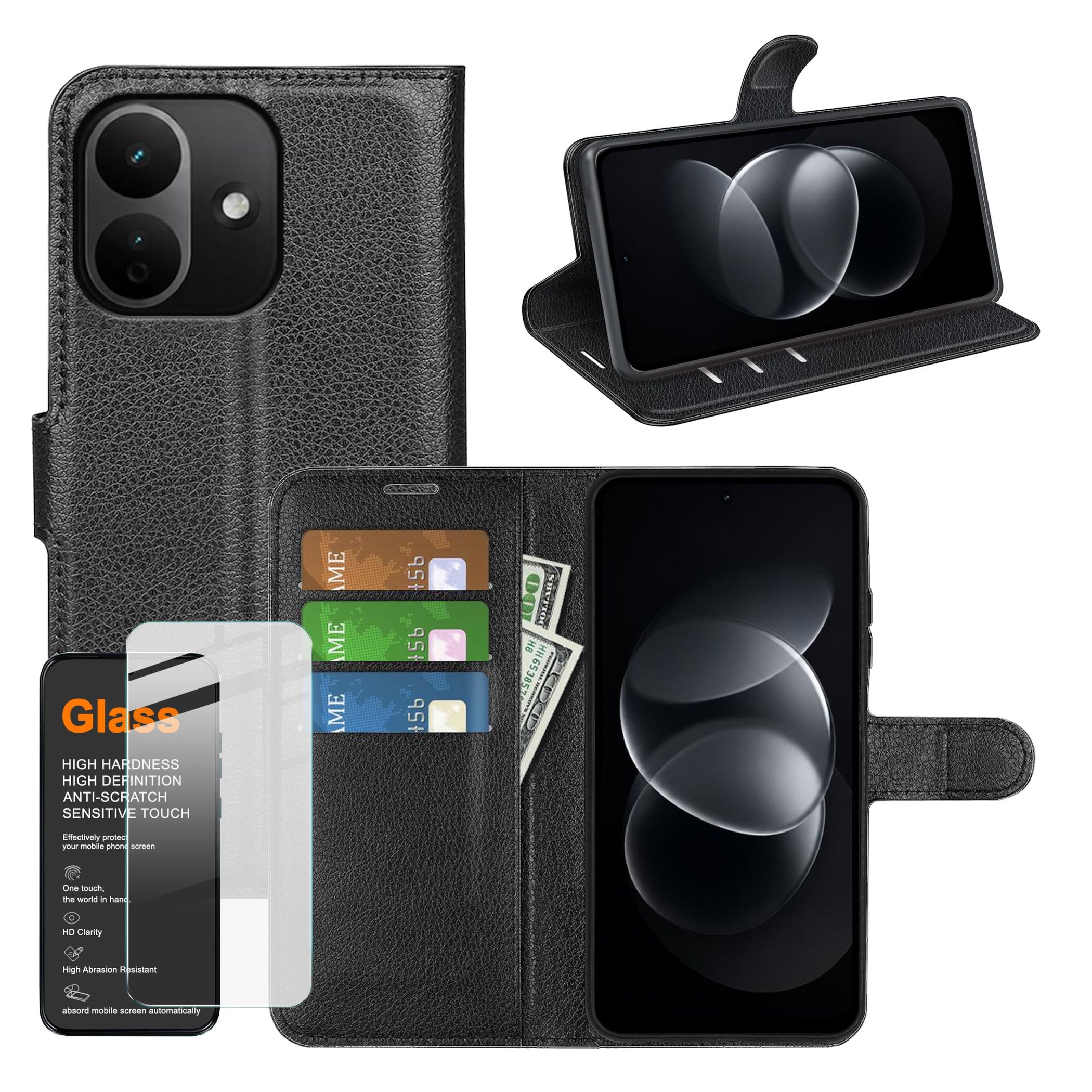 Handy H&uuml;lle + 9H Schutzglas f&uuml;r Xiaomi Redmi Note 17 5G / 4G Klapph&uuml;lle Wallet - Bild 1