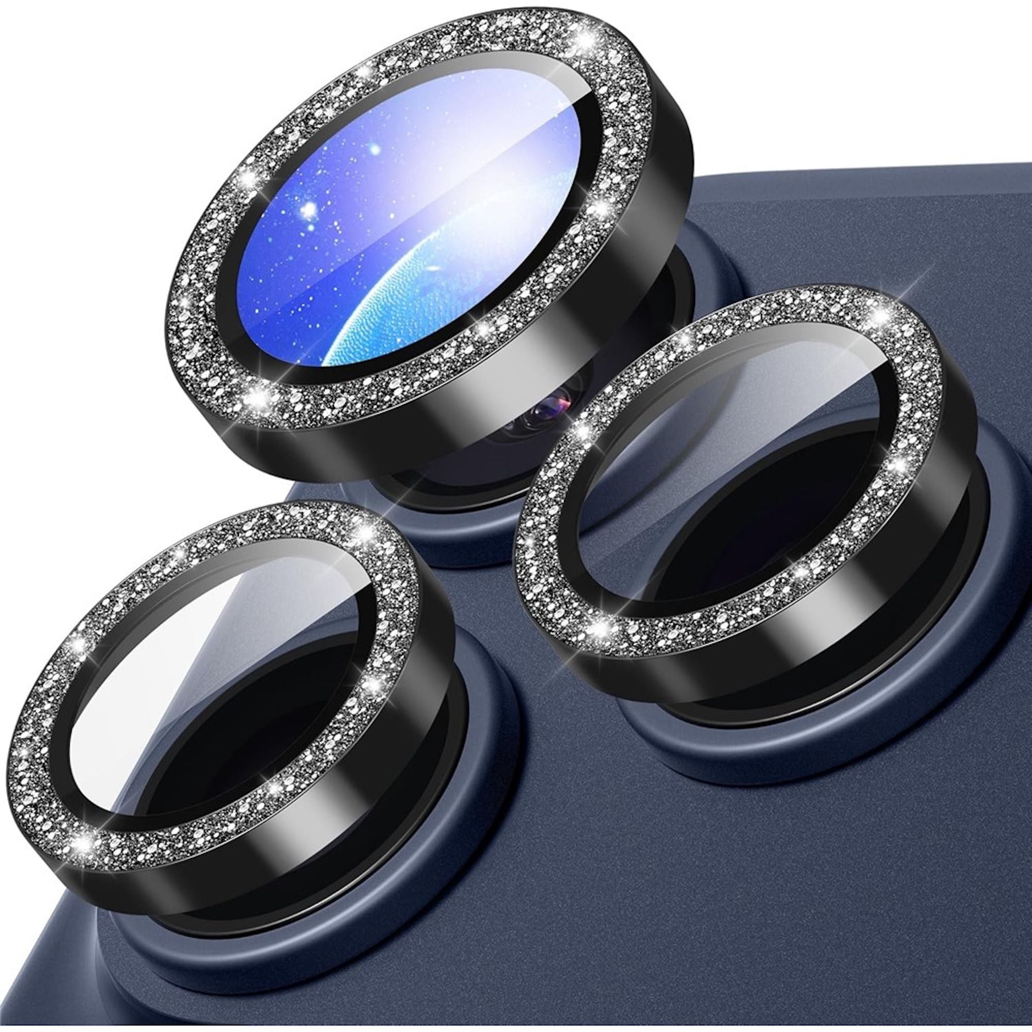 Kamera Schutzglas Linsenglas f&uuml;r Apple iPhone 18 Pro 9H Glitzer Ring Schwarz - Bild 1