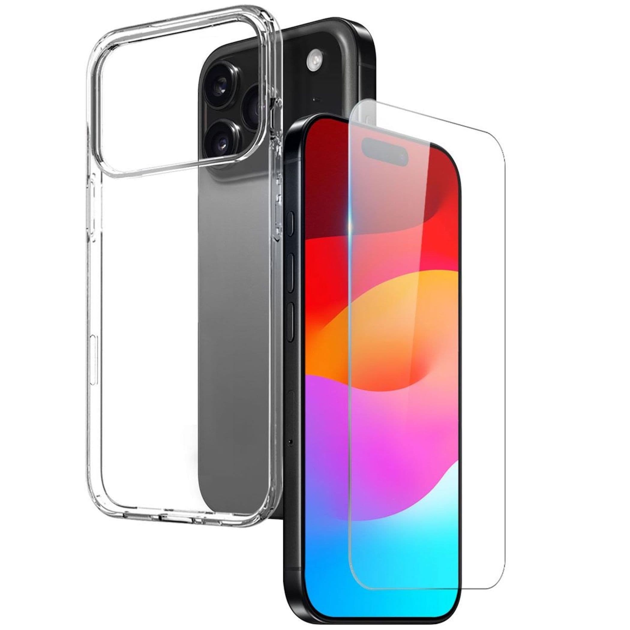 Silikon Handyh&uuml;lle + 9H Schutzglas f&uuml;r Apple iPhone 18 Pro Max TPU Transparent - Bild 1
