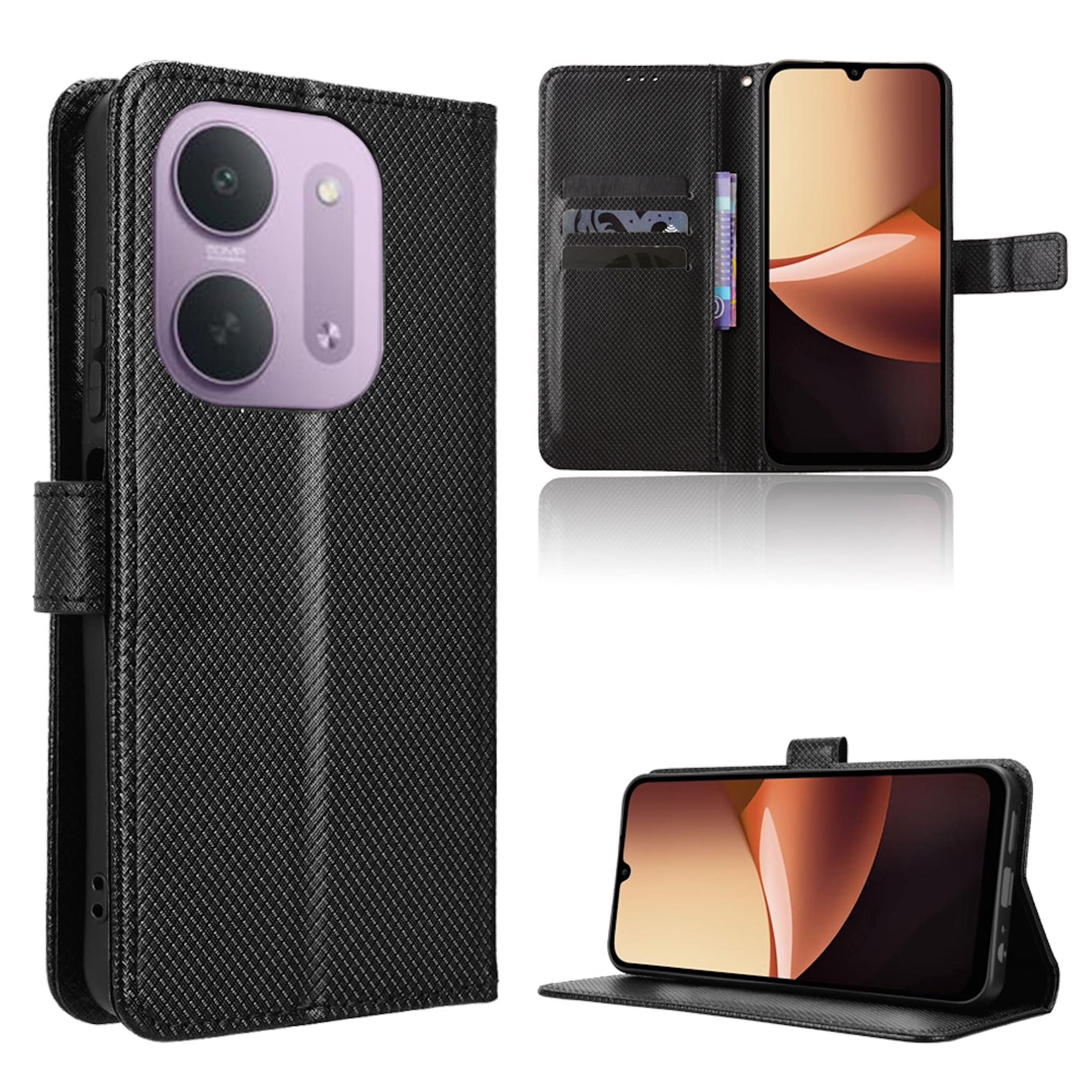 Handyh&uuml;lle Klapp Tasche f&uuml;r Xiaomi Redmi 17C 5G Kunstleder Diamant Book Design - Bild 1