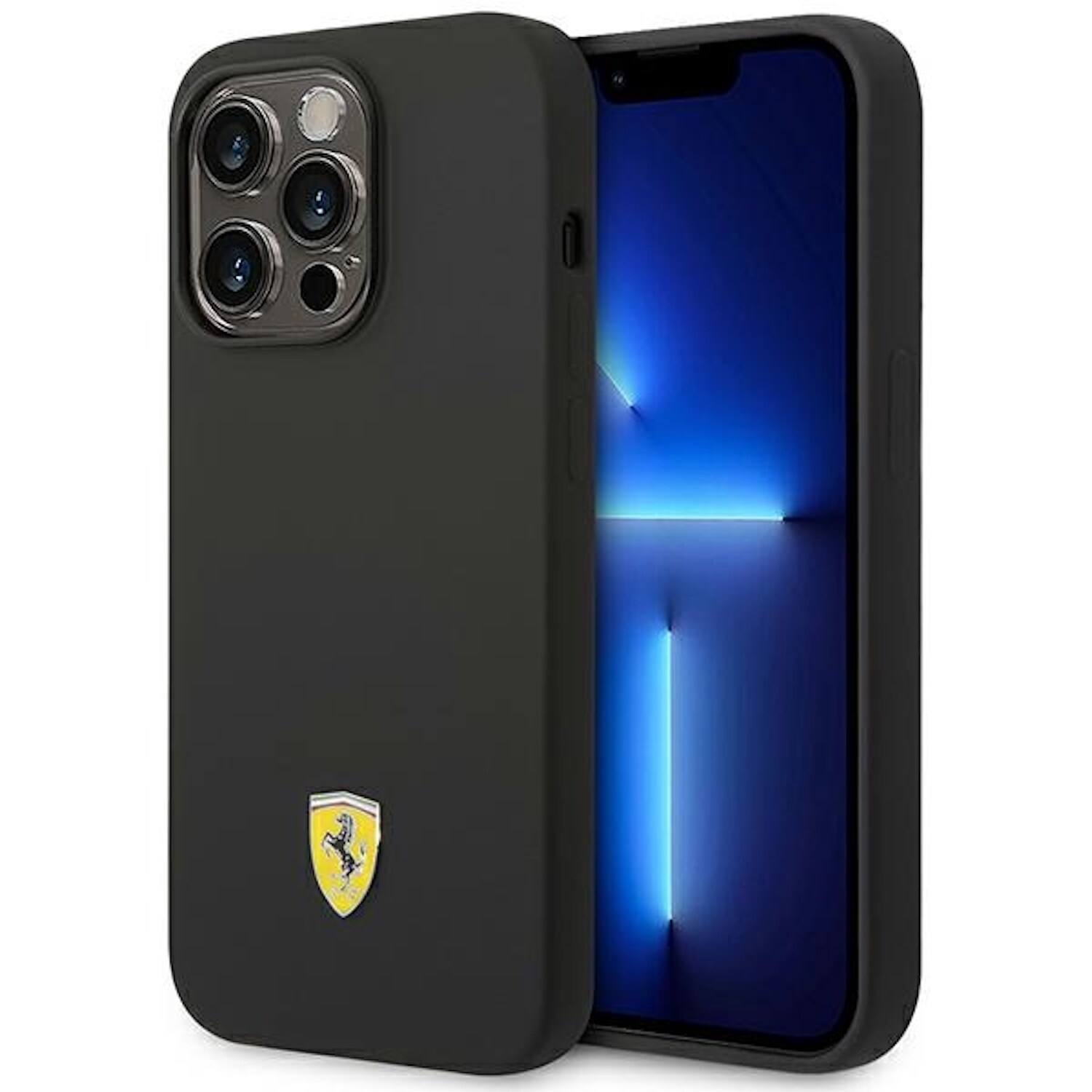 Ferrari Silikon Metal Logo Magsafe H&uuml;lle f&uuml;r Apple iPhone 14 Pro Black - Bild 1
