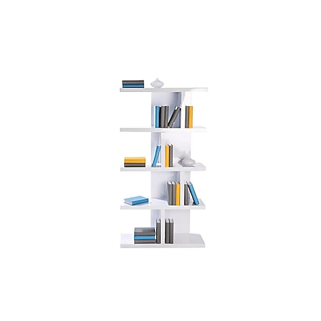 Lloret - Bücherregal, Büroregal mit 5 Böden und asymmetrsicher Fachteilung, weiss - Bild 1