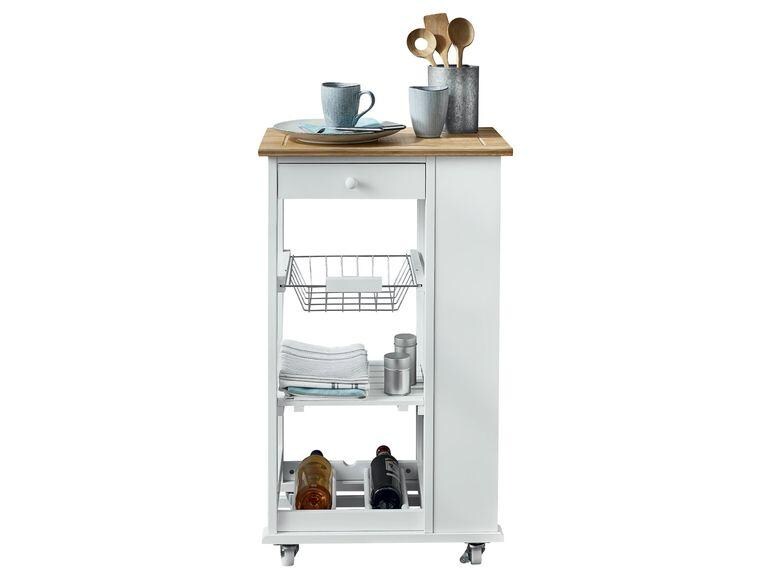 Nizza – Servierwagen mit viel Stauraum, Arbeitsfläche aus Bambus, Weiss lackiert, Landhausstil | 07640136868773