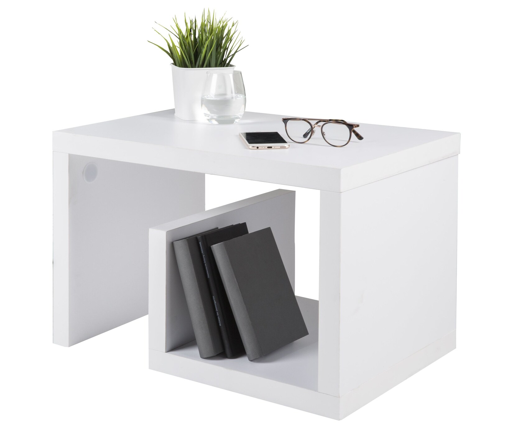 Los Angeles – Beistelltisch, Couchtisch, Beisteller mit kleiner Ablage, moderne Form, weiss | 07640136846009