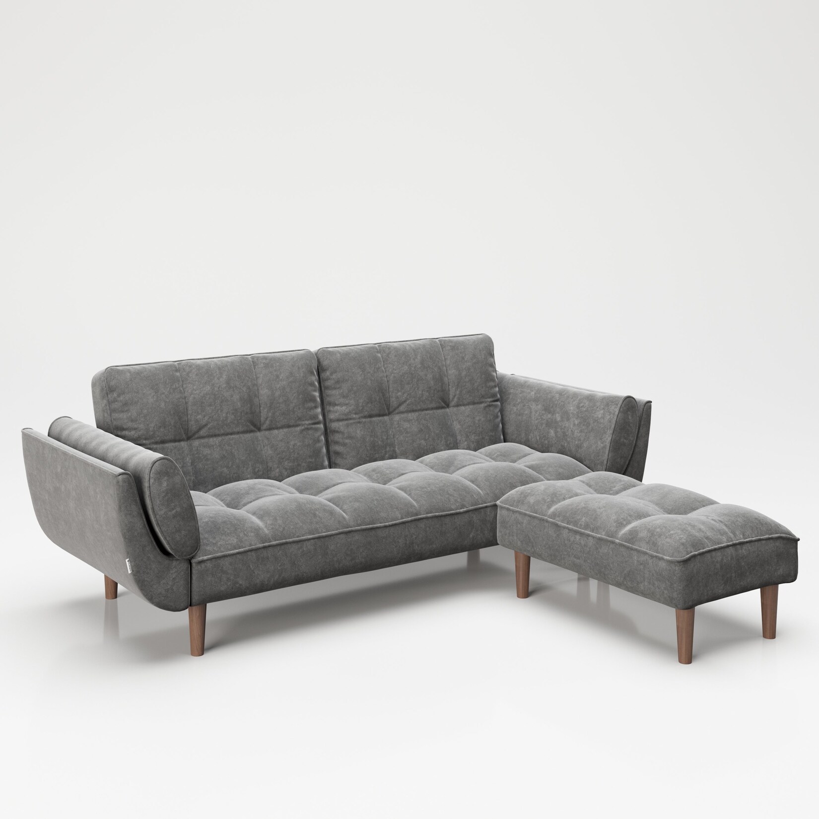 PLAYBOY – SET Sofa mit Fussablage „SCARLETT“ gepolsterte Couch mit Bettfunktion, Samtstoff in Grau, Retro-Design | 07640136872404