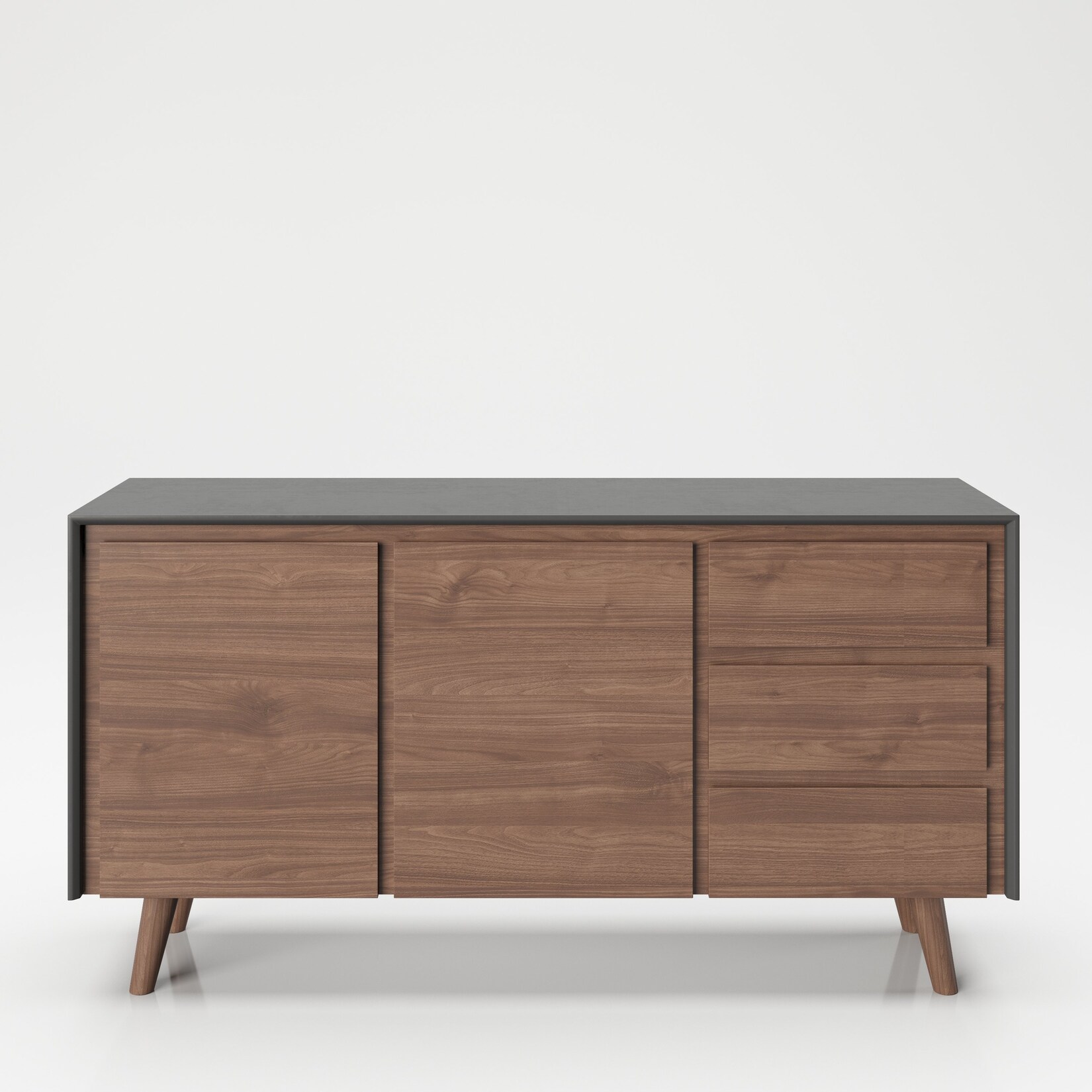 PLAYBOY – Sideboard „VICTORIA“ mit 3 Schubladen und 2 Türen, sanft-schliessend, Walnuss/Grau, Retro-Design | 07640136869572
