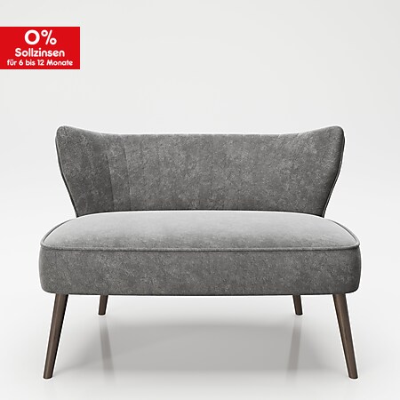 PLAYBOY - Sofa "KELLY" gepolsterter Loveseat mit Rückenlehne, Samtstoff in Grau mit Massivholzfüsse - Bild 1