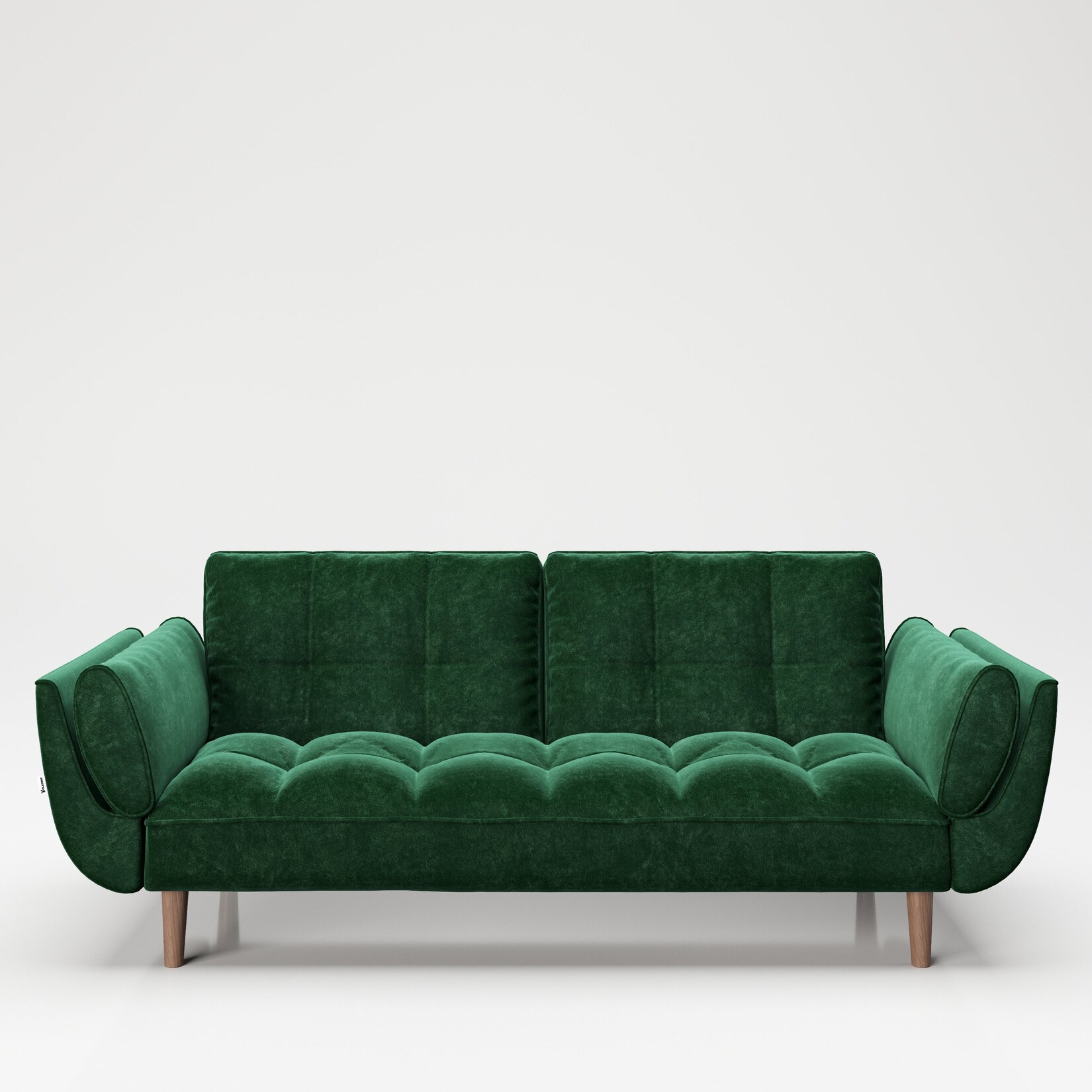PLAYBOY – Sofa „SCARLETT“ gepolsterte Couch mit Bettfunktion, Samtstoff in Grün, Retro-Design | 07640136868940