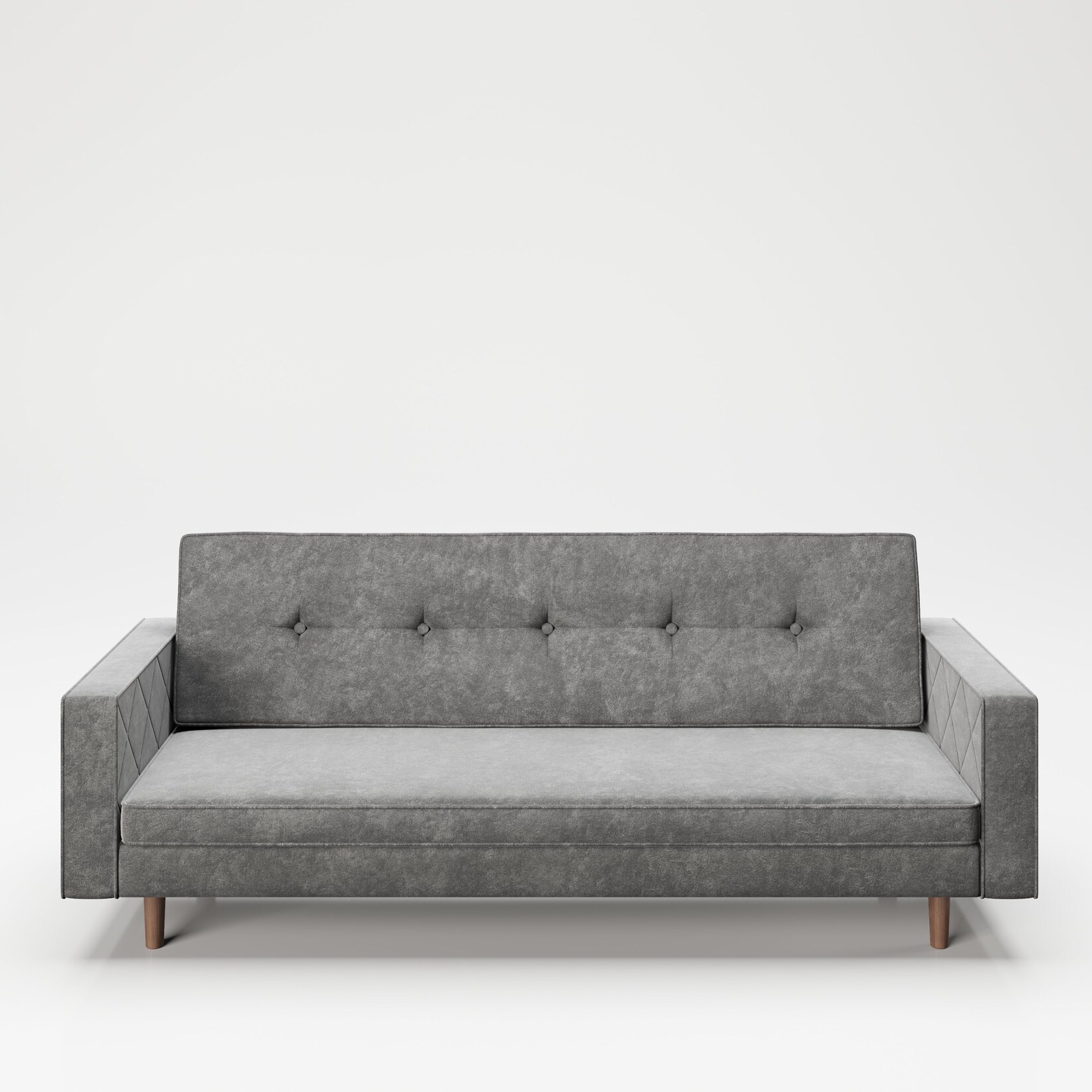 PLAYBOY – Sofa „SHIRLEY“ gepolsterte Couch mit Bettfunktion, Samtstoff in Grau mit Massivholzfüsse, Retro-Design | 07640136868926