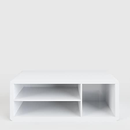 Prana - Lowboard, TV-Möbel, Sitzbank mit 1 quadratischen Fach und 2 breiten offenen Ablagen inkl Kabelöffnung, abgerundeten Kanten, weiss hochglanz - Bild 1