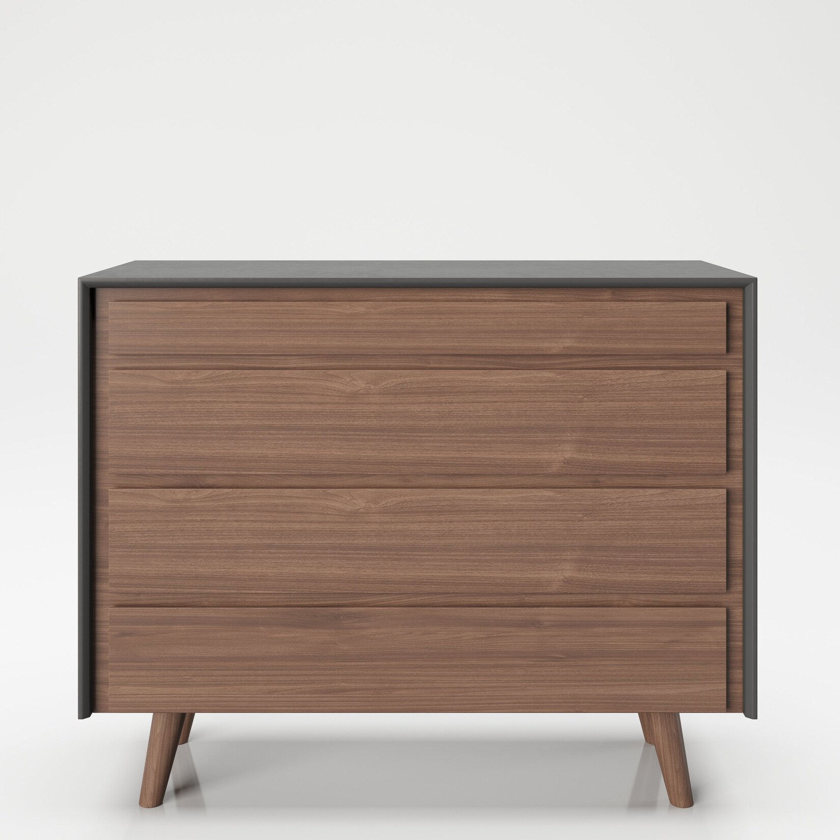 PLAYBOY – Kommode „VICTORIA“ mit 4 Schubladen, sanft-schliessend, Schmuckaufteilung, Walnuss/Grau, Retro-Design | 07640136869626