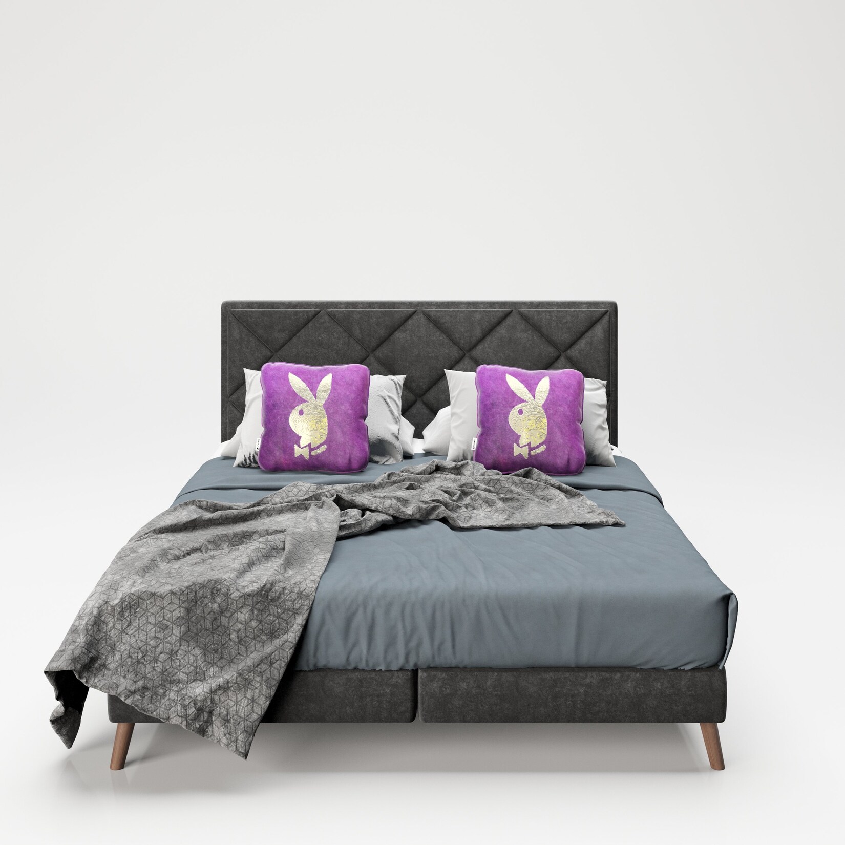 PLAYBOY – Boxspringbett „AUDREY“, 180×200, Samtstoffbezug mit Diamond Stitching, inkl Topper und Matratze, anthrazit | 07640136869671