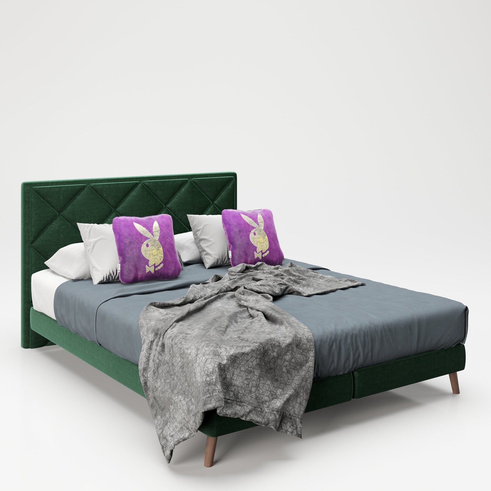 PLAYBOY – Boxspringbett „AUDREY“, 180×200, Samtstoffbezug mit Diamond Stitching, inkl Topper und Matratze, Tannengrün | 07640136869688