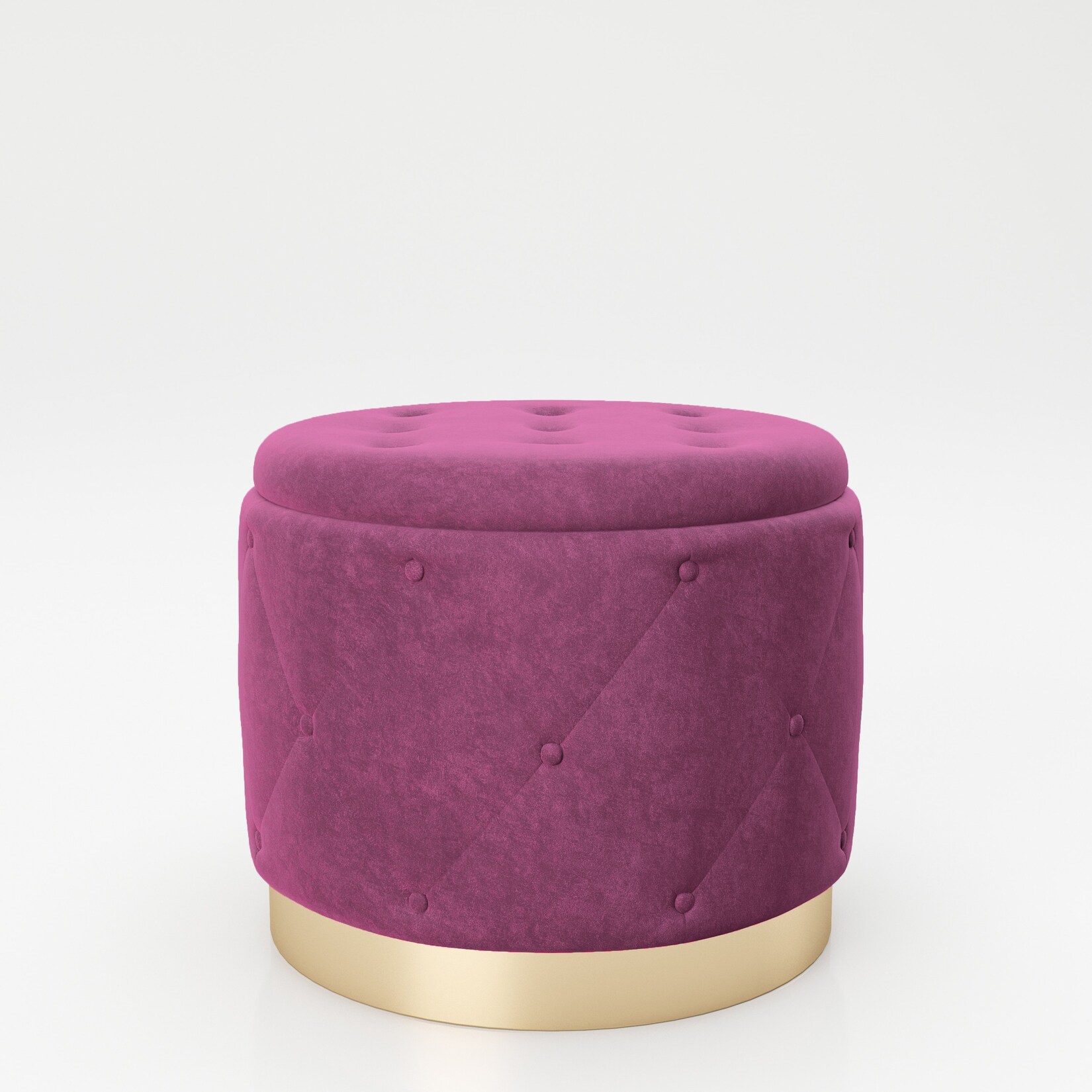 PLAYBOY – Pouf „LIZ“ gepolsterter Sitzhocker mit Stauraum, Samtstoff in Lila und Chesterfield-Optik, goldener Metallfuss, Retro-Design | 07640136869763