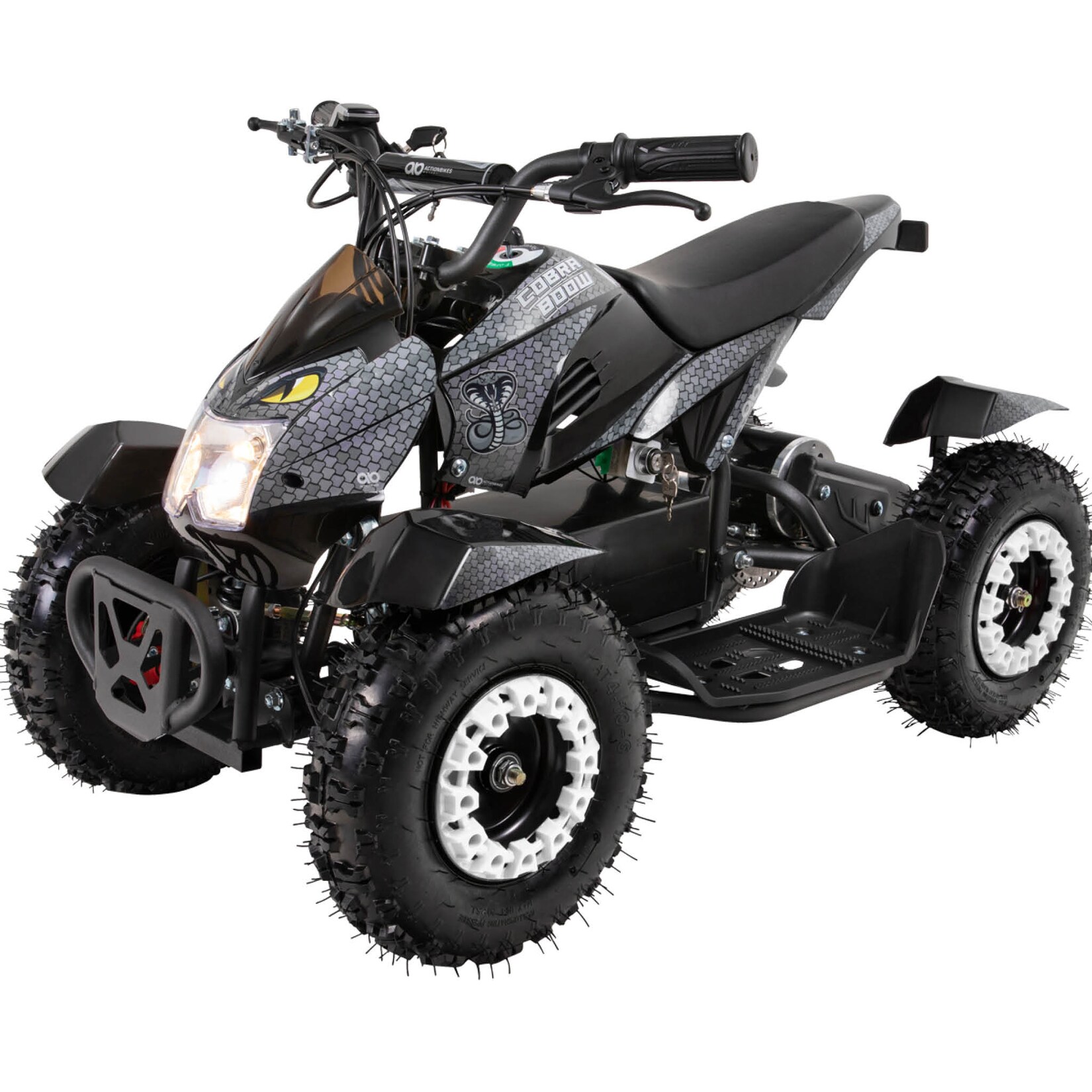 Elektro-Kinderquad Cobra, 800 Watt, bis 24 km/h, ab 8 Jahren, Federung, 3x 12V-Akku, Scheibenbremsen (Grau/Schwarz)