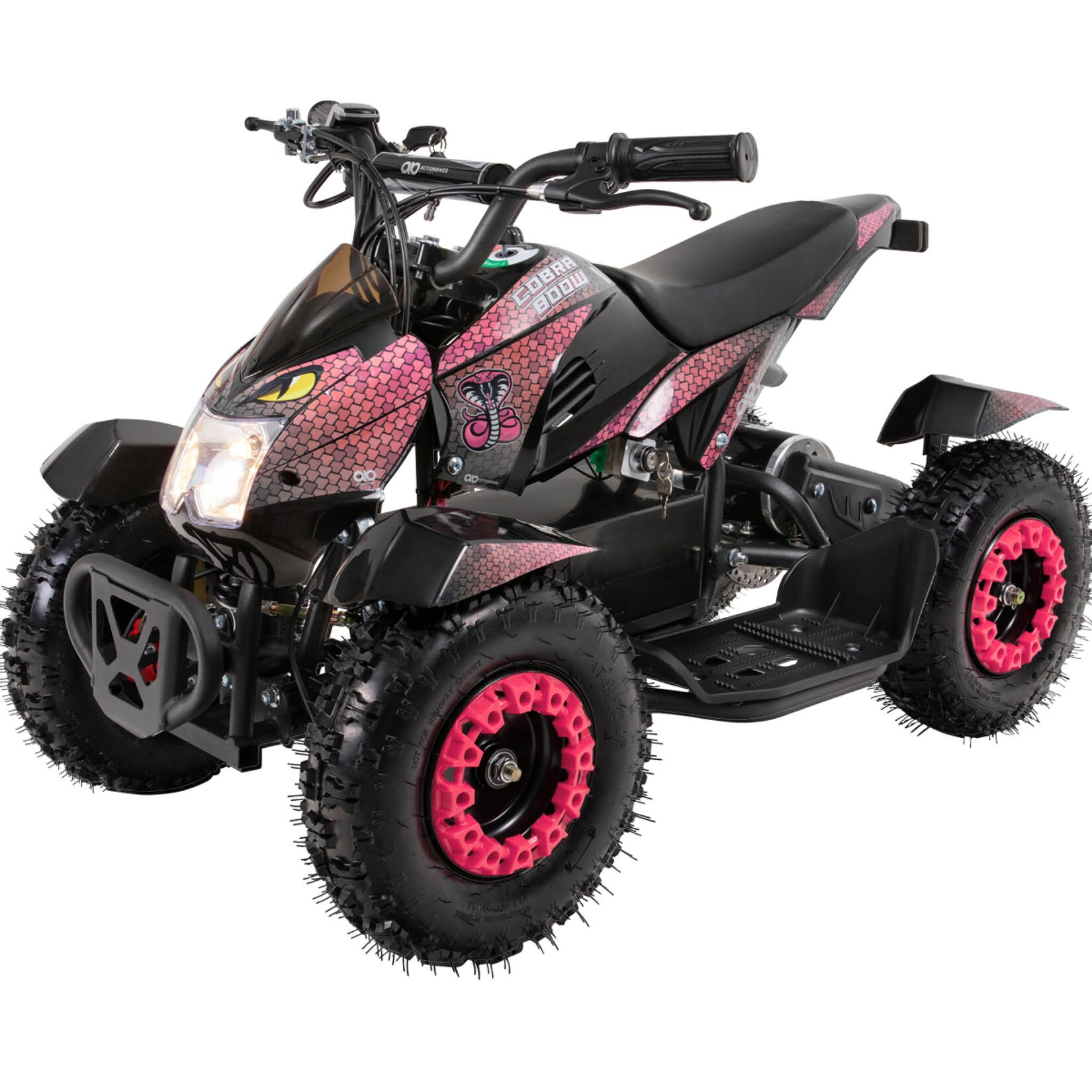 Elektro-Kinderquad Cobra, 800 Watt, bis 24 km/h, ab 8 Jahren, Federung, 3x 12V-Akku, Scheibenbremsen (Pink/Schwarz)