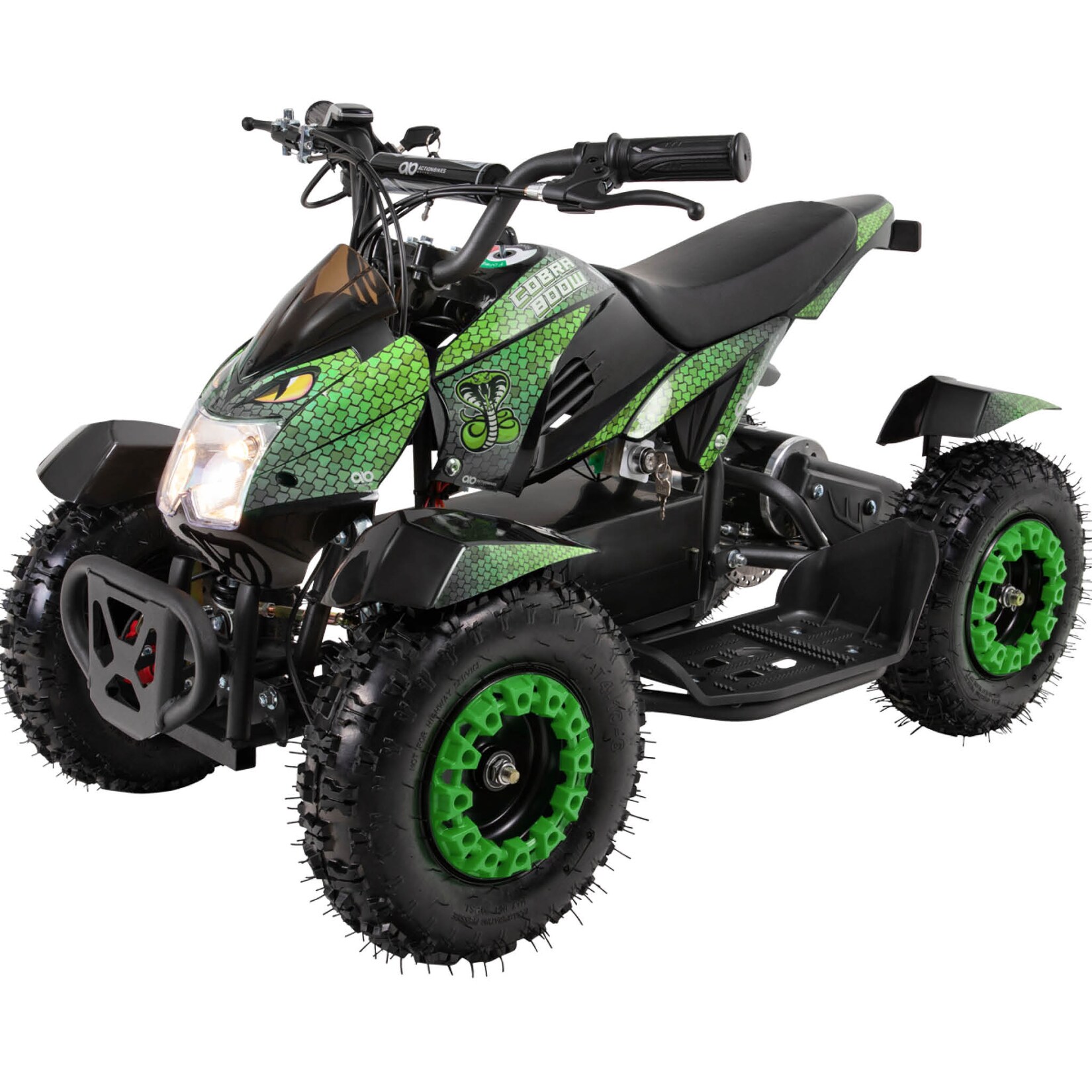 Elektro-Kinderquad Cobra, 800 Watt, bis 24 km/h, ab 8 Jahren, Federung, 3x 12V-Akku, Scheibenbremsen (Grün/Schwarz)