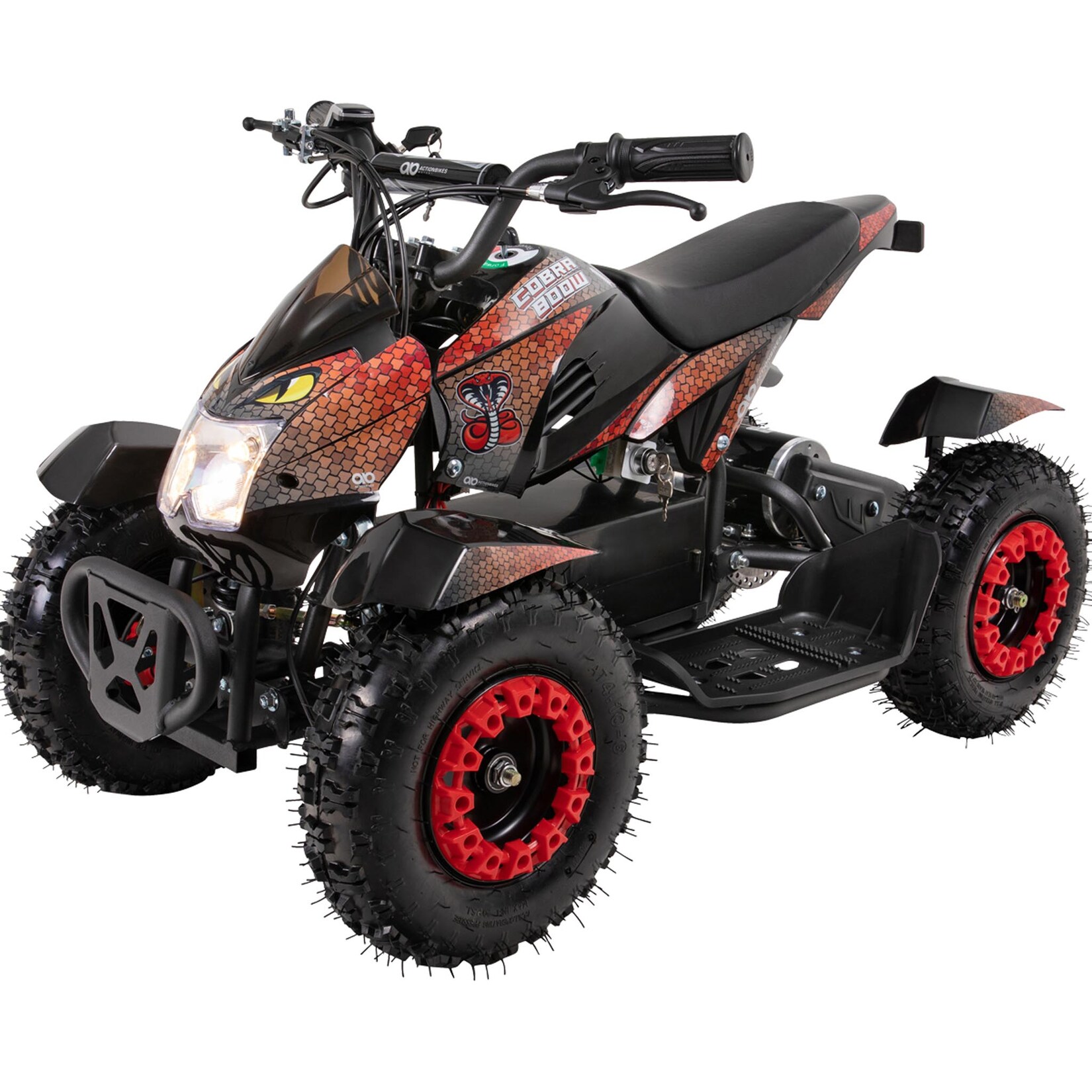 Elektro-Kinderquad Cobra, 800 Watt, bis 24 km/h, ab 8 Jahren, Federung, 3x 12V-Akku, Scheibenbremsen (Rot/Schwarz) | 04056551250469