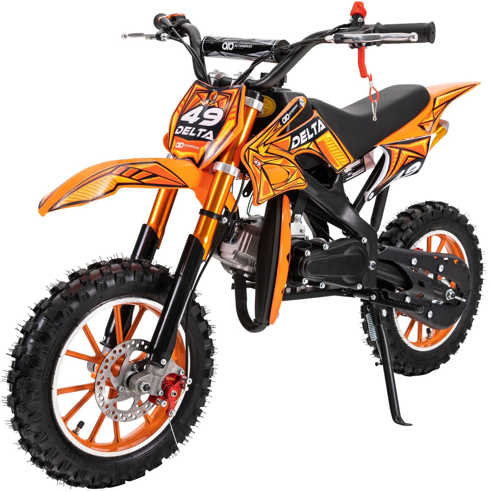 Mini-Crossbike Delta, Benzin-Motorrad, Pocketbike, Dirtbike, 49 ccm, bis zu 40 km/h, Scheibenbremsen (Orange)