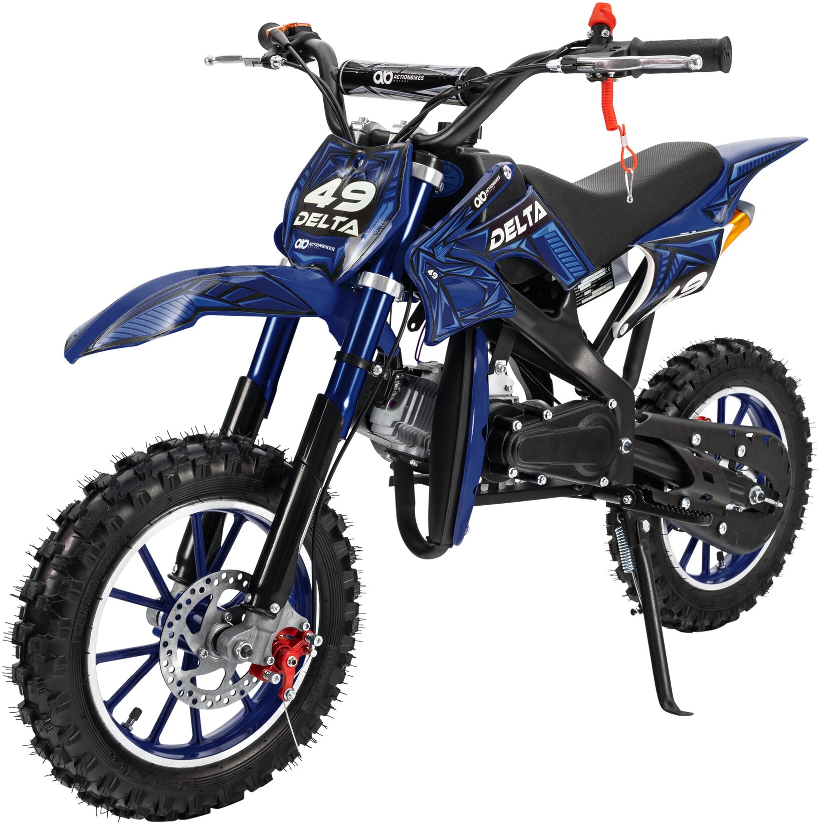 Mini-Crossbike Delta, Benzin-Motorrad, Pocketbike, Dirtbike, 49 ccm, bis zu 40 km/h, Scheibenbremsen (Blau)