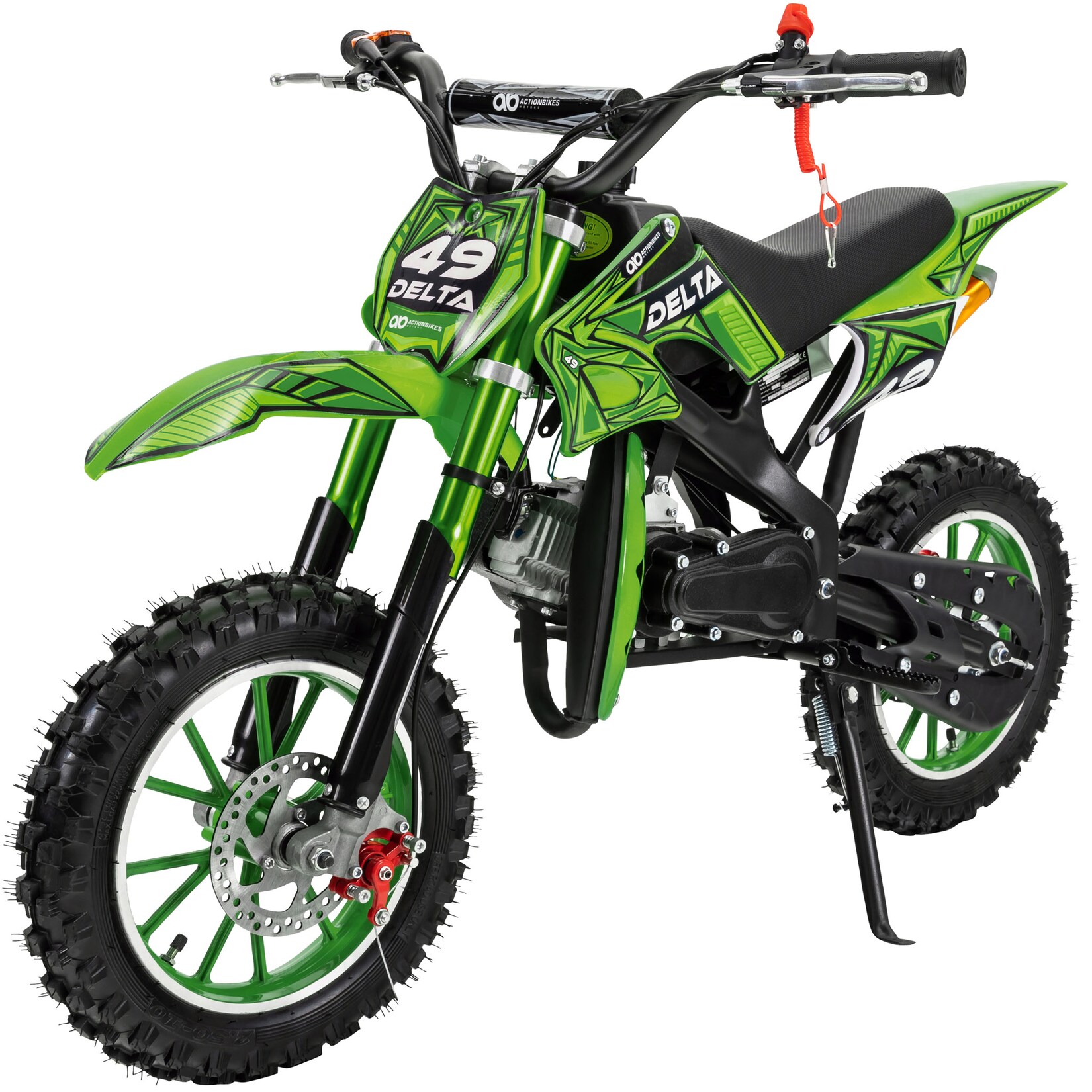 Mini-Crossbike Delta, Benzin-Motorrad, Pocketbike, Dirtbike, 49 ccm, bis zu 40 km/h, Scheibenbremsen (Gruen)