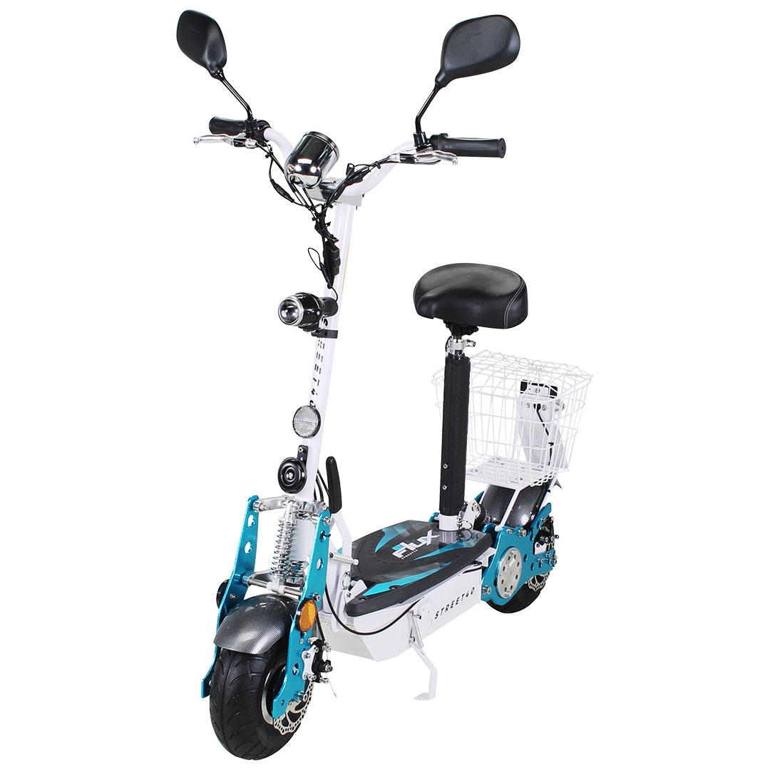eFlux Street 40, E-Scooter mit Stra&szlig;enzulassung, 35 km/h, 800 Watt, mit Sitz, Gep&auml;ck-Korb, klappbar (Wei&szlig;) - Bild 1